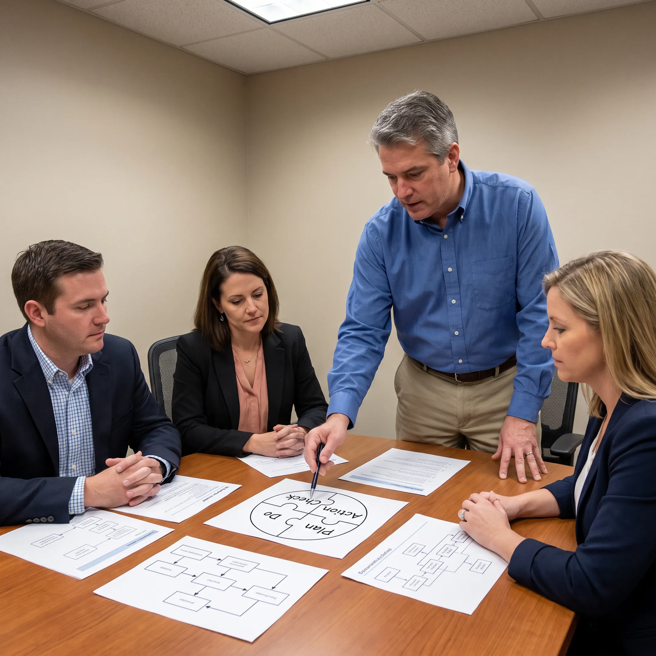 Instructor explaining ISO 9001 requirements to a business team