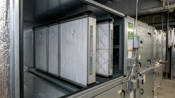 ECOairflow Model 2300 and M-Series electronic air filtration units installed in commercial HVAC system
