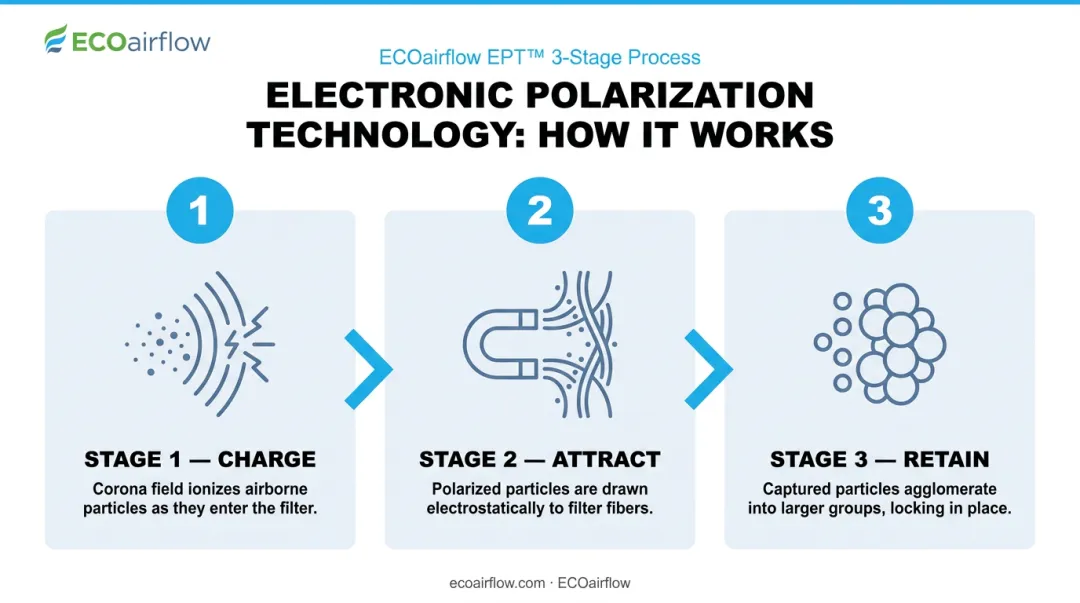 Three-stage electronic polarization filter particle capture process flow diagram