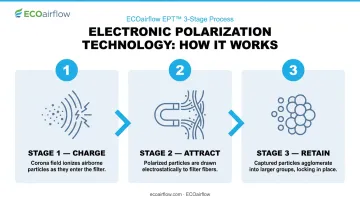 Three-stage electronic polarization filter particle capture process flow diagram