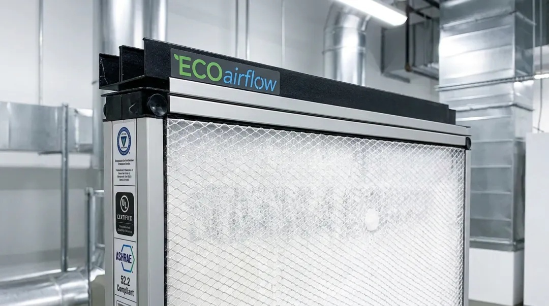 ECOairflow EPT electronic air cleaner unit with UL 2998 zero ozone certification label