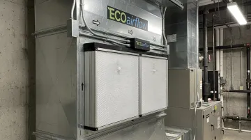 ECOairflow HVAC-integrated electronic air filtration system installed in ductwork
