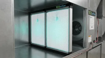 ECOairflow electronic polarization filter unit showing low pressure drop and high capture efficiency