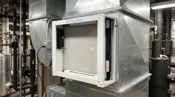 ECOairflow electronic polarization filter installed in commercial HVAC air handler unit