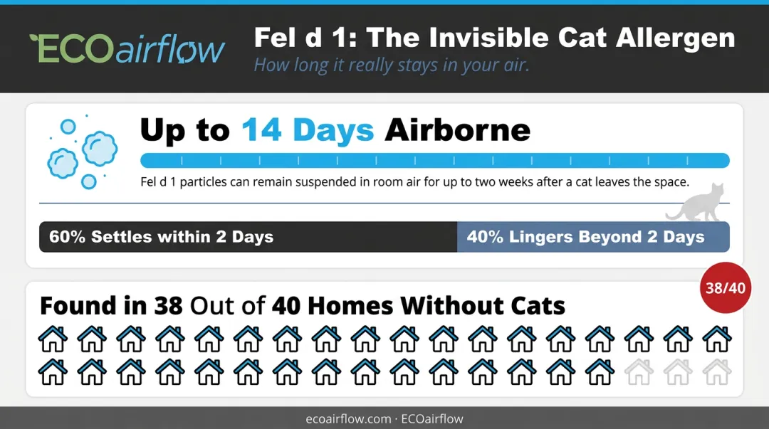 Fel d 1 cat allergen airborne persistence and household spread statistics infographic