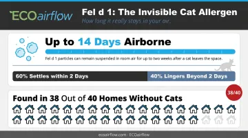 Fel d 1 cat allergen airborne persistence and household spread statistics infographic