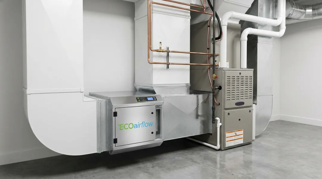 ECOairflow electronic air cleaner installed in residential HVAC system unit