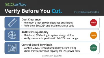 Three-point electronic air cleaner compatibility checklist for HVAC duct installation