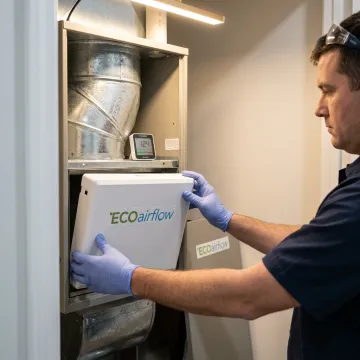Electronic air filter installed in an HVAC cabinet