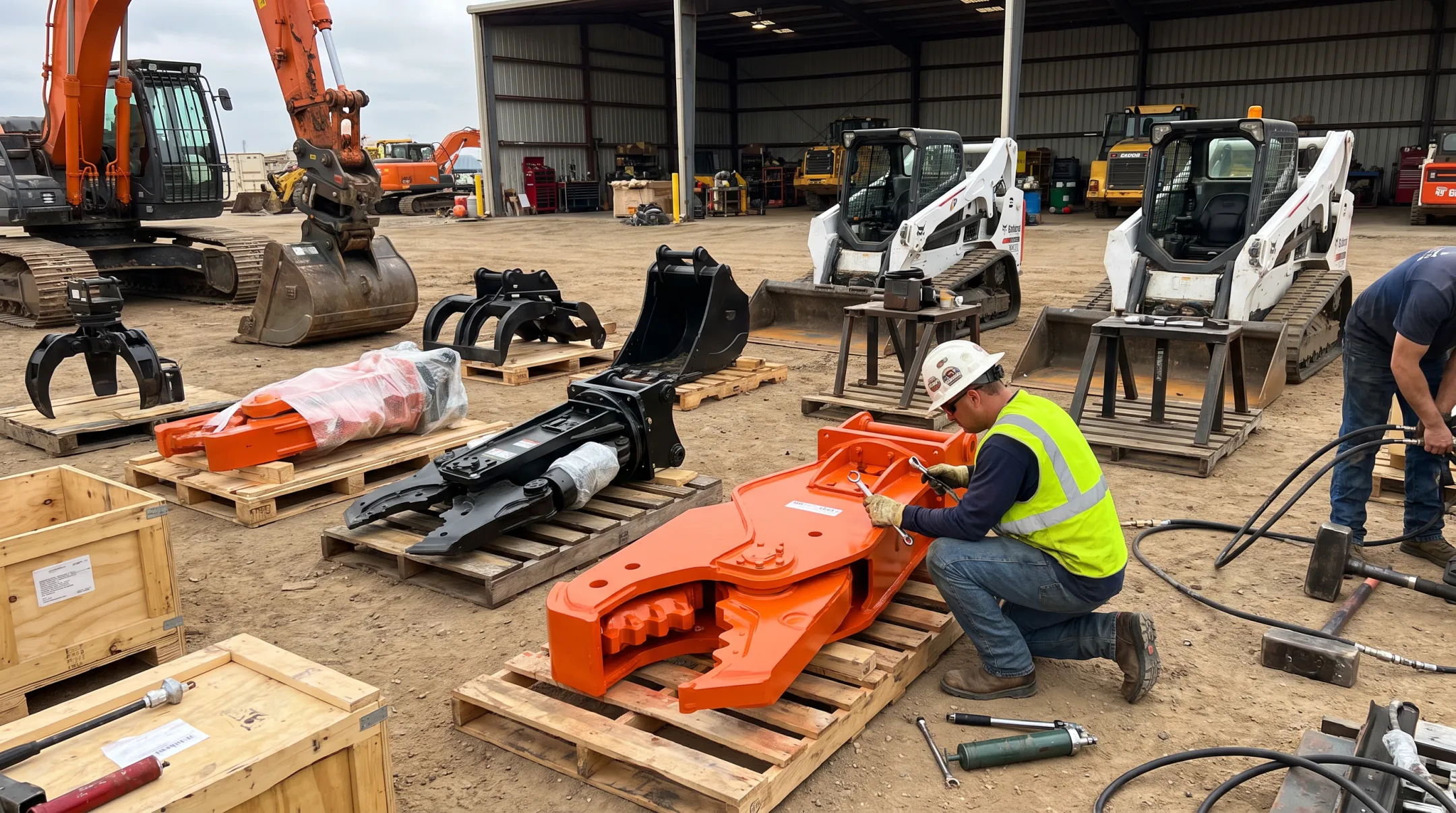 Demolition equipment supplier preparing attachments and custom-fit machinery