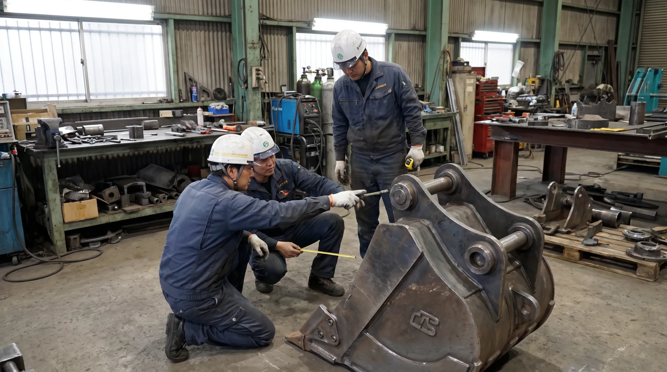 EFI custom fabrication team preparing excavator attachment fitment