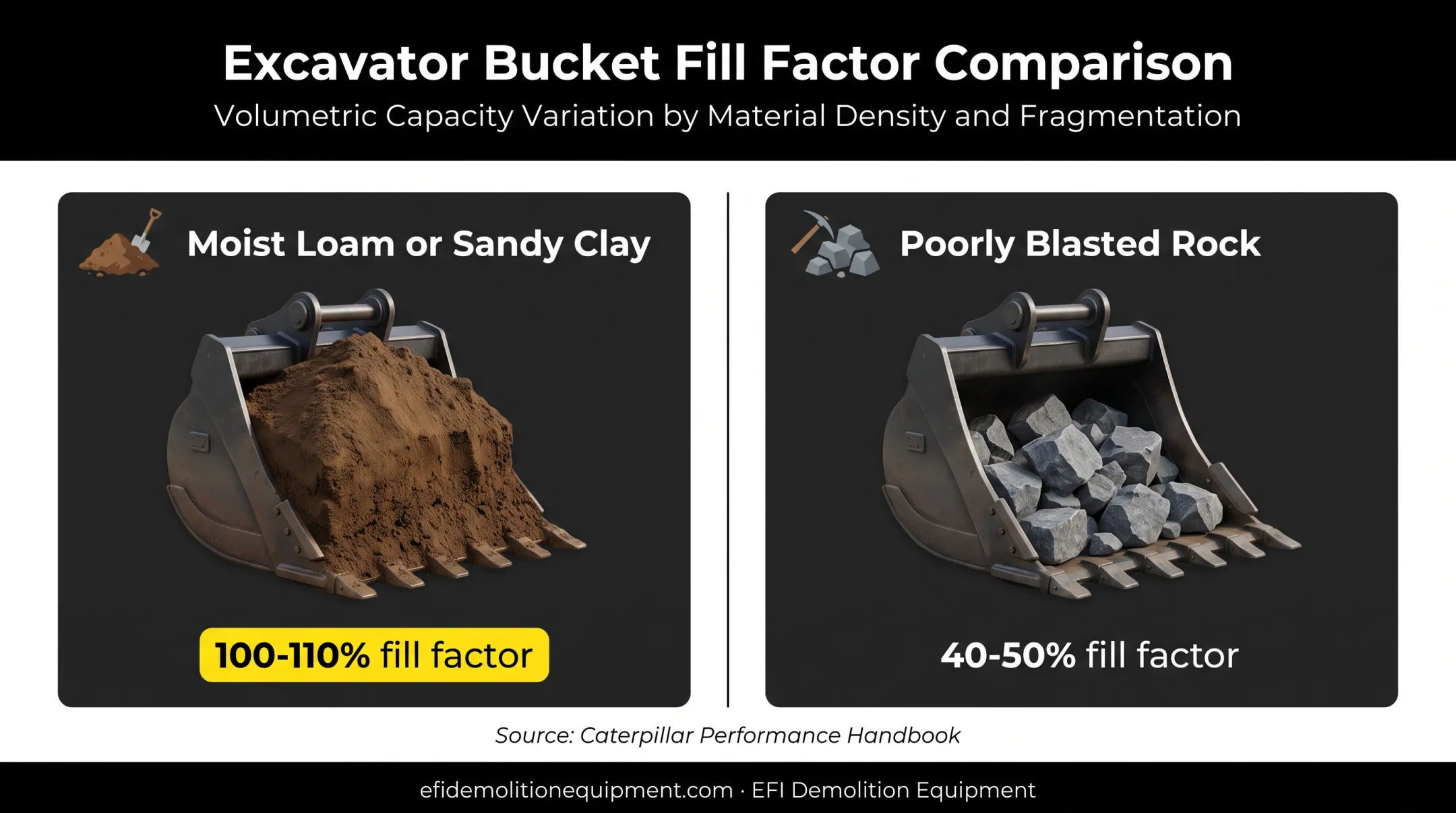 Excavator bucket material fill factor comparison by soil type