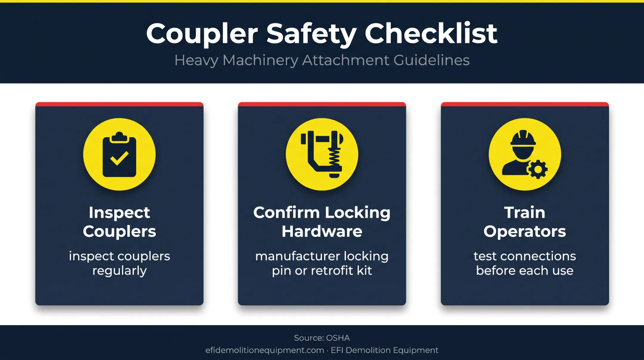 Three excavator quick coupler safety practices for bucket connections