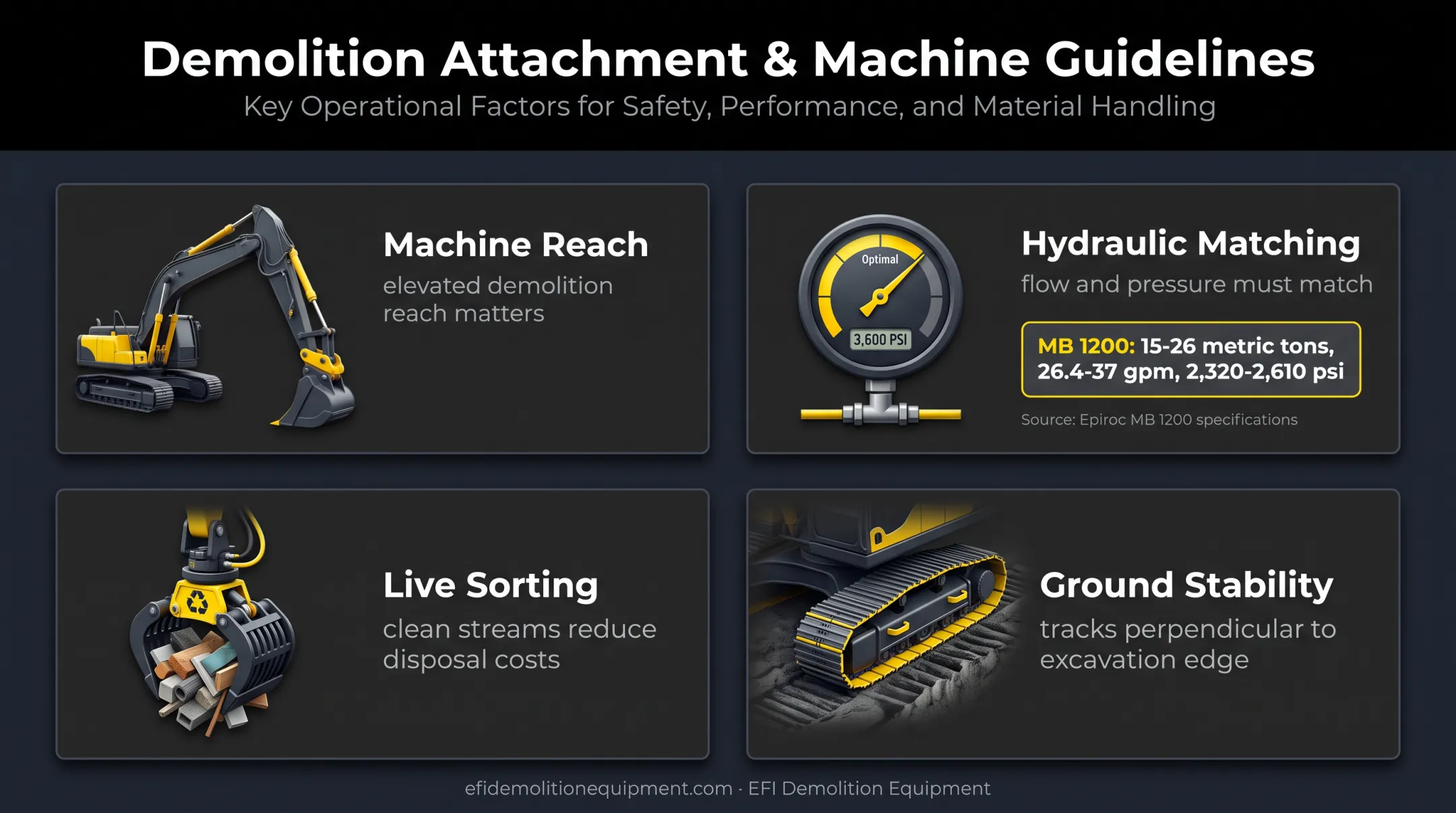 Four excavator operating variables affecting demolition safety and performance