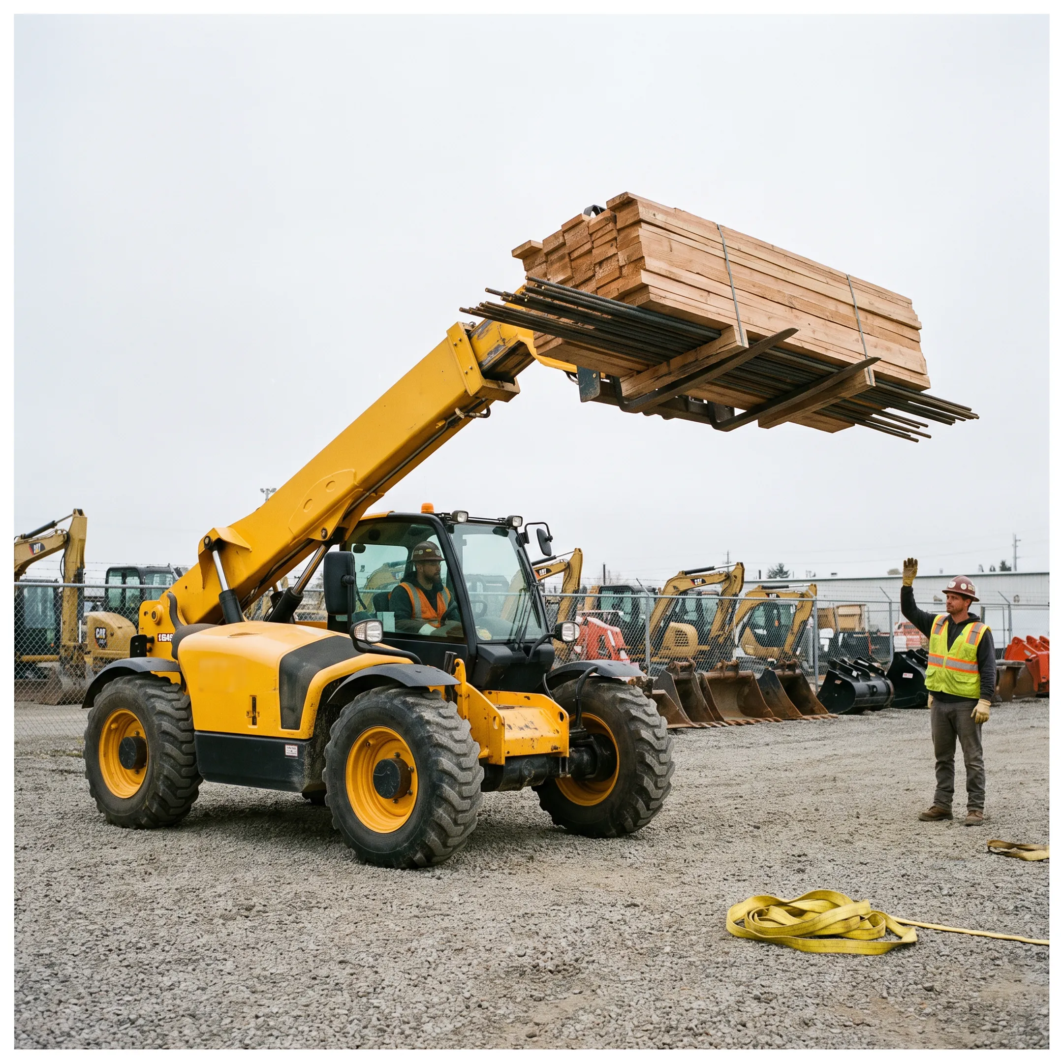 Telehandler handling materials