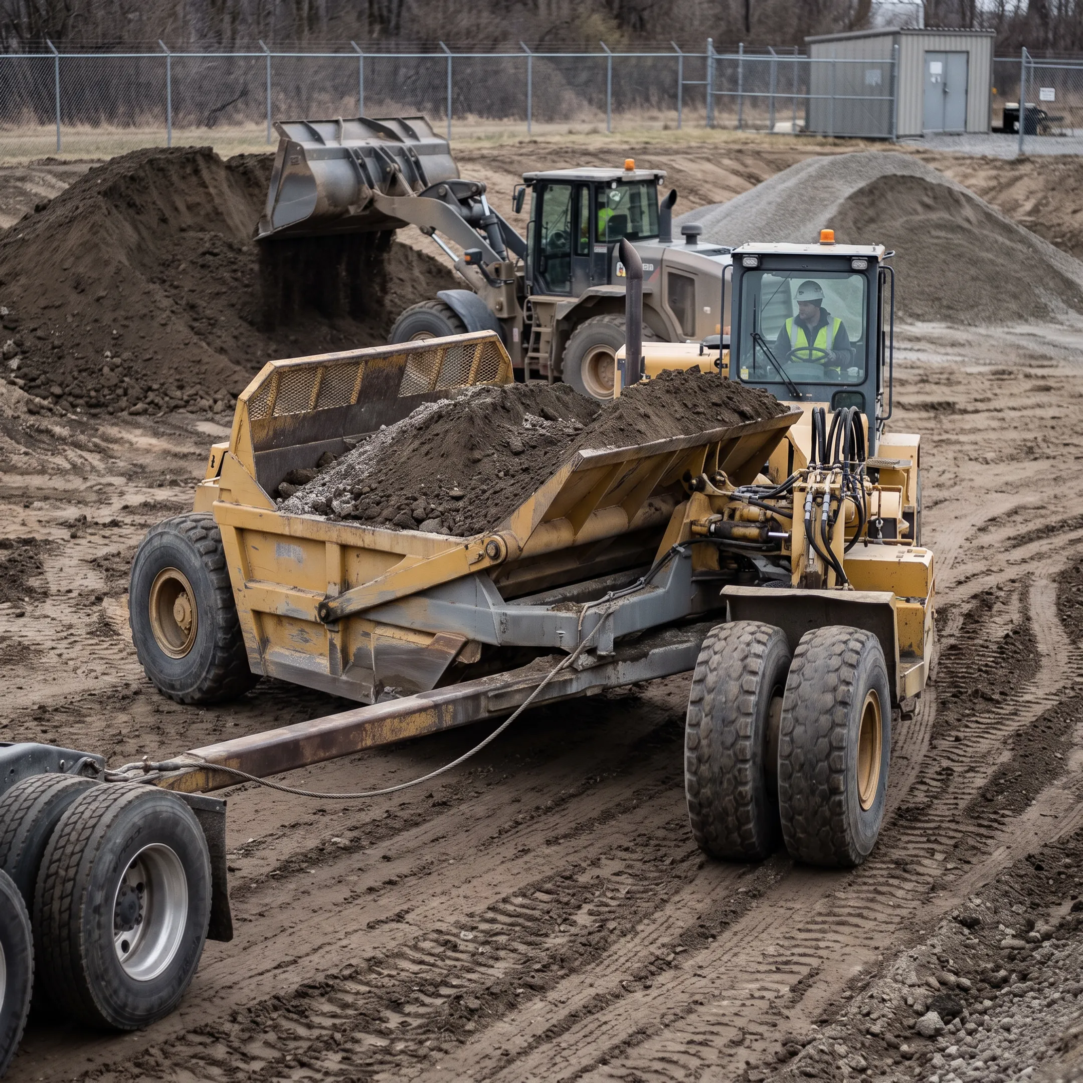Material handling operation with a pull-type scraper