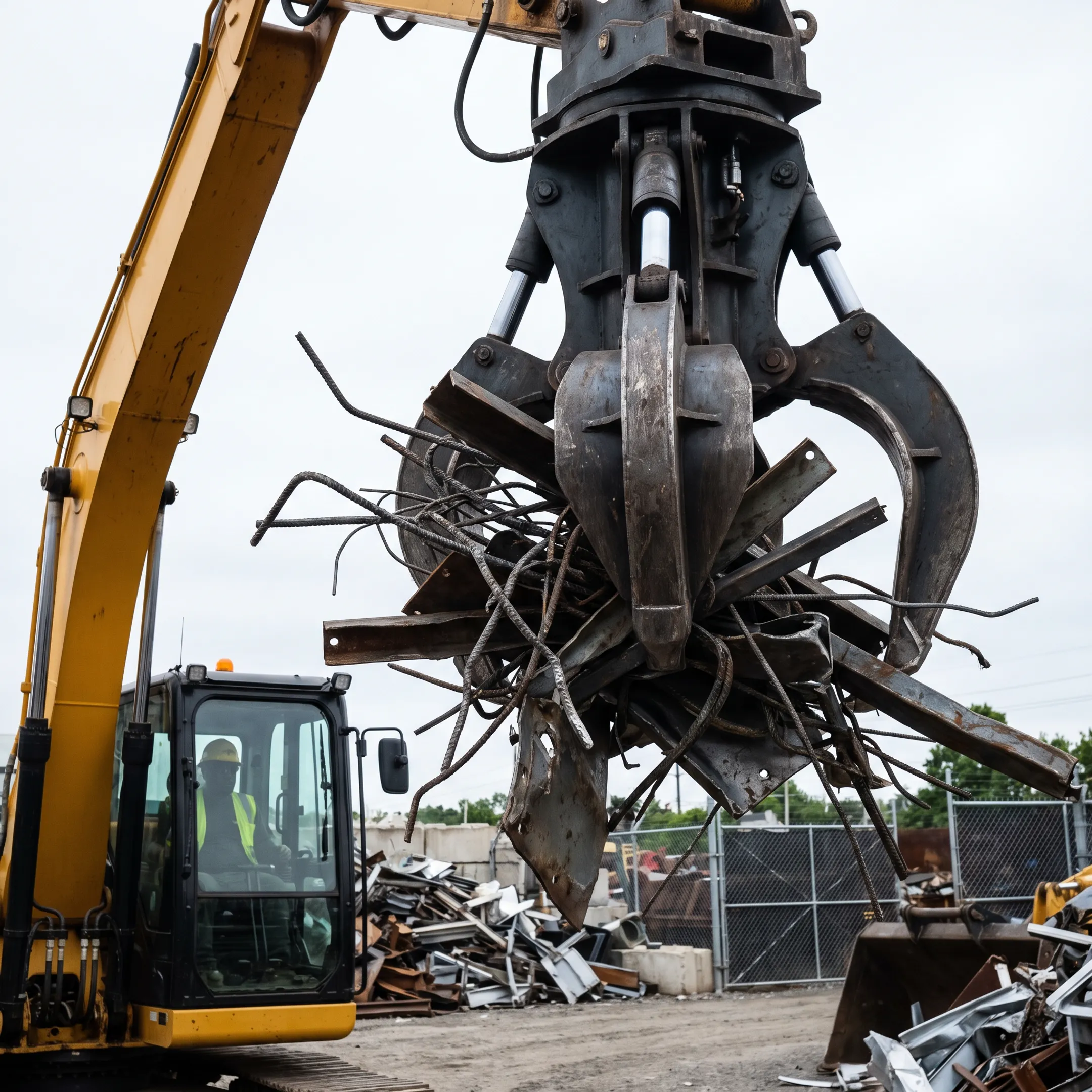 Scrap handling with an excavator grapple