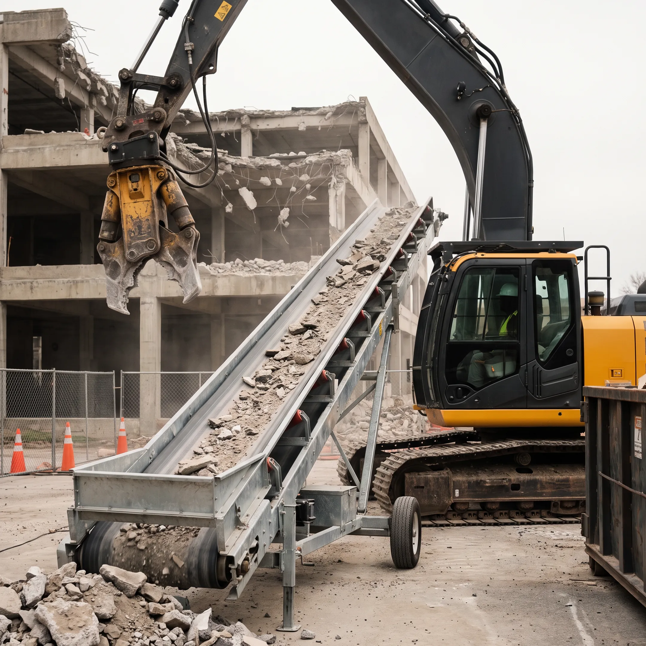 Demolition contractors using conveyor belts