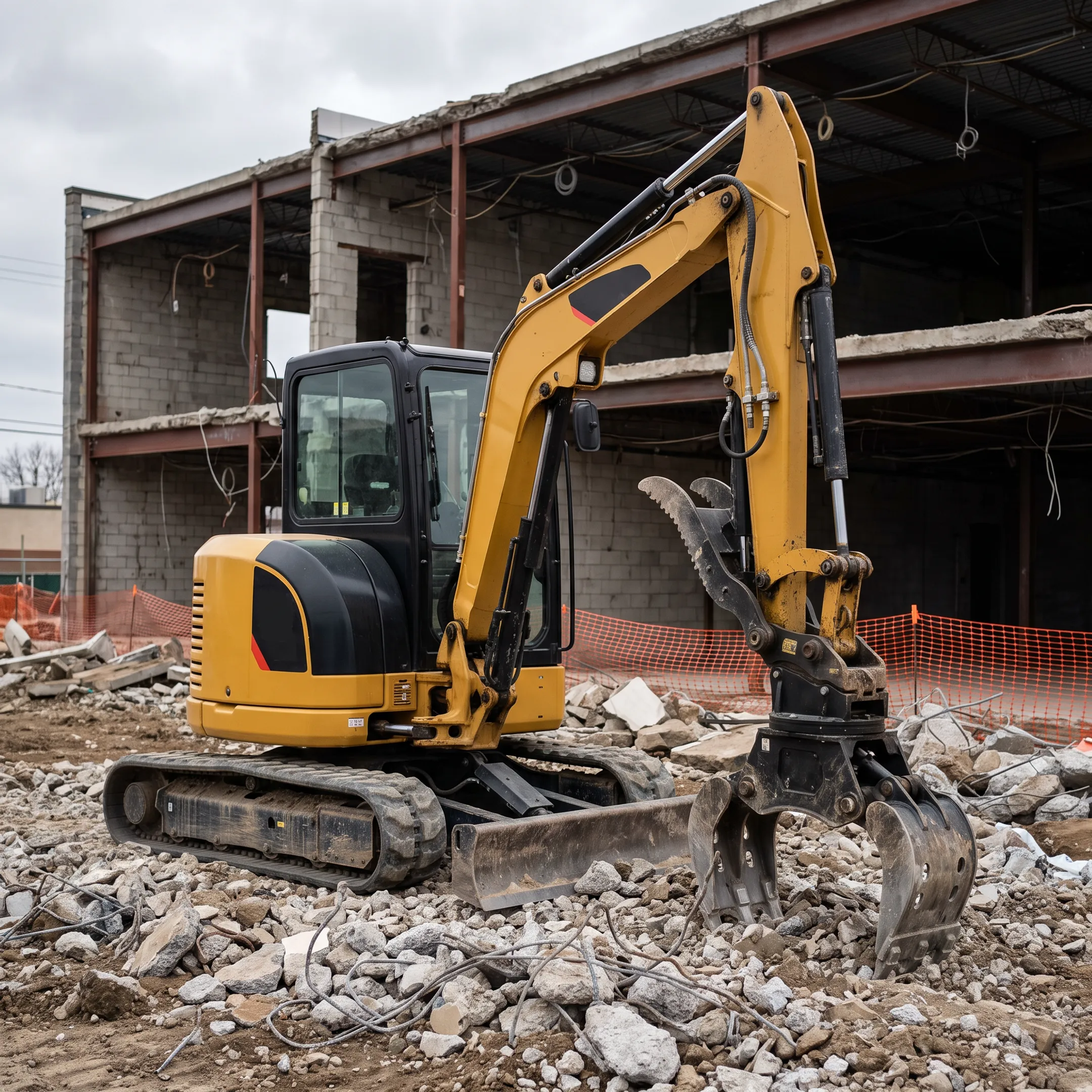 Mini excavator used for demolition work