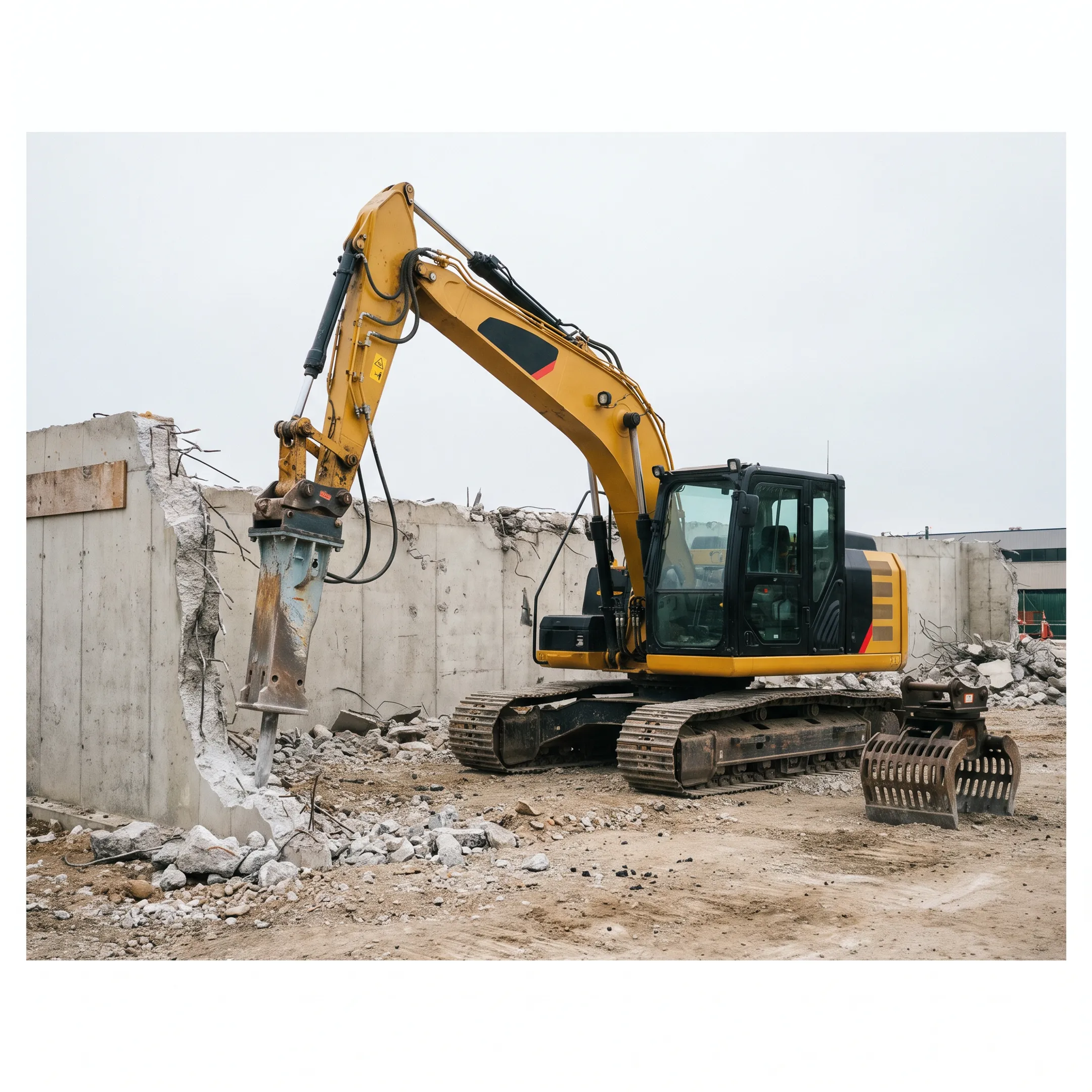 Demolition contractors using excavator attachments
