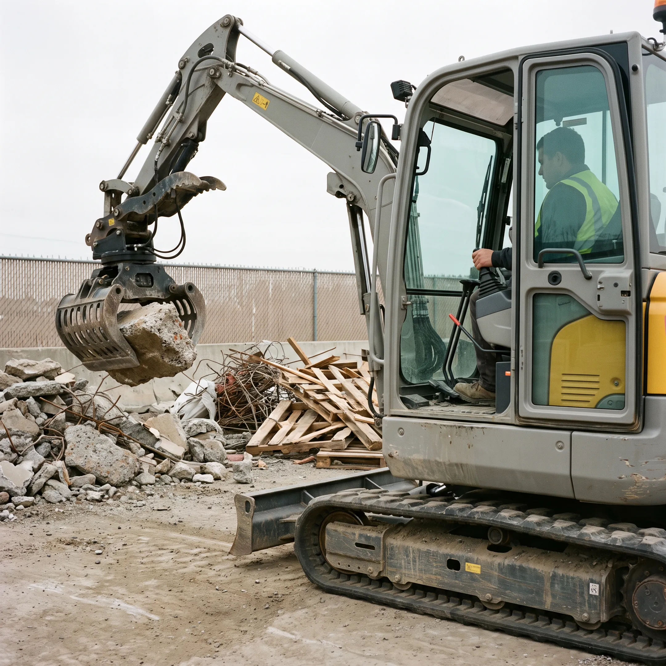 Mini excavator handling materials