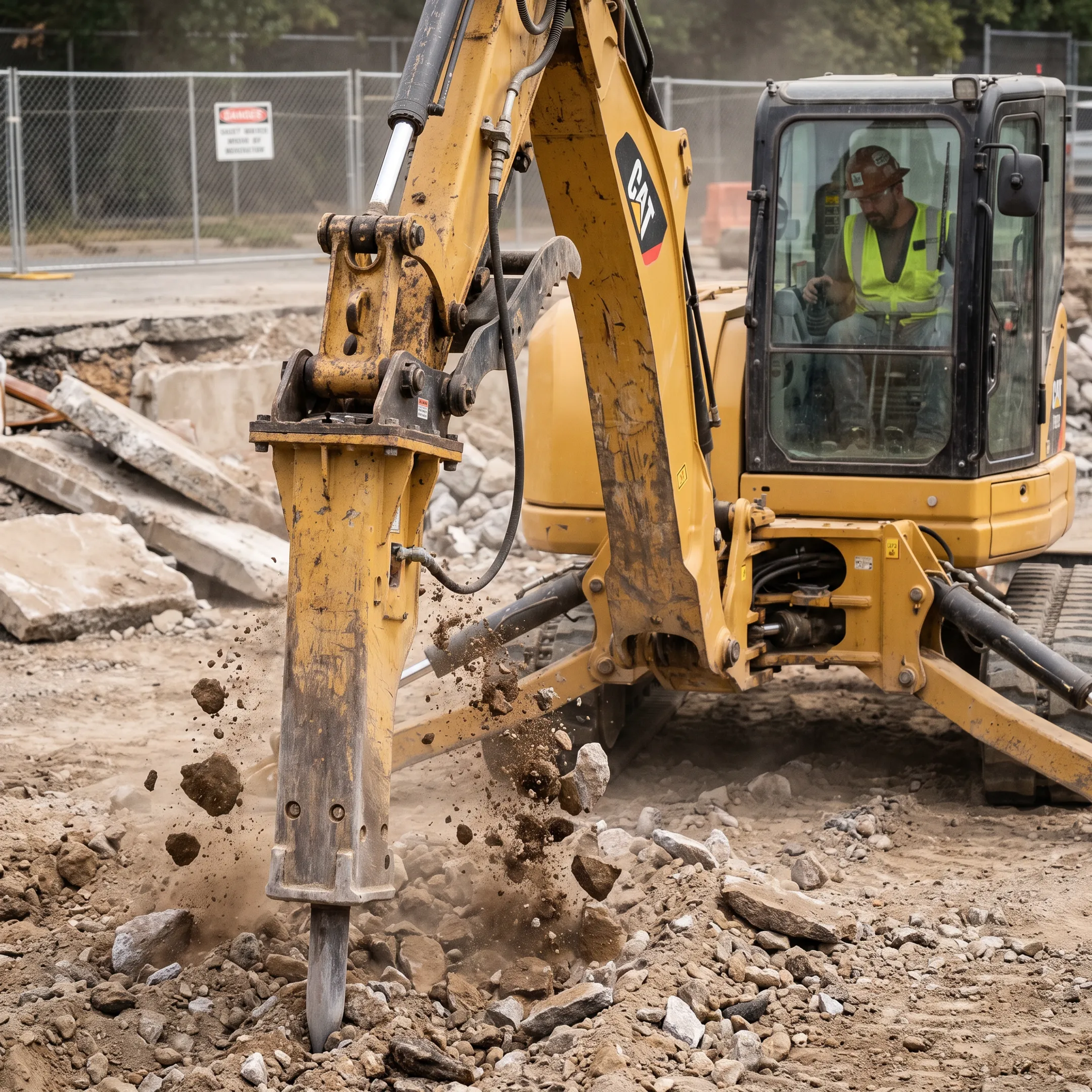 Demolition contractors using excavator ripper attachments