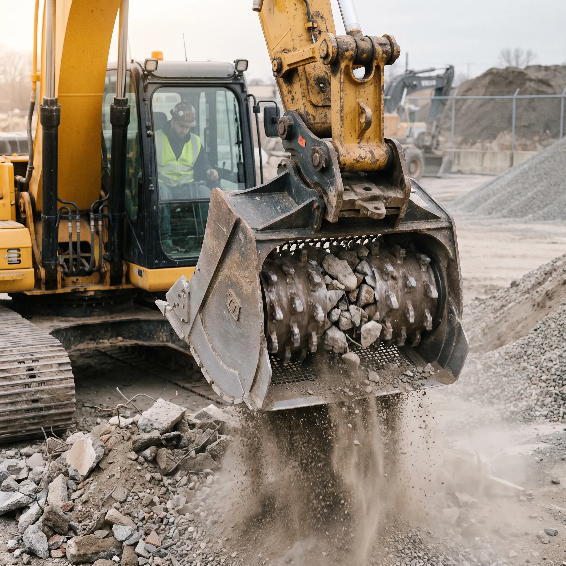 Aggregate recycling with excavator attachments