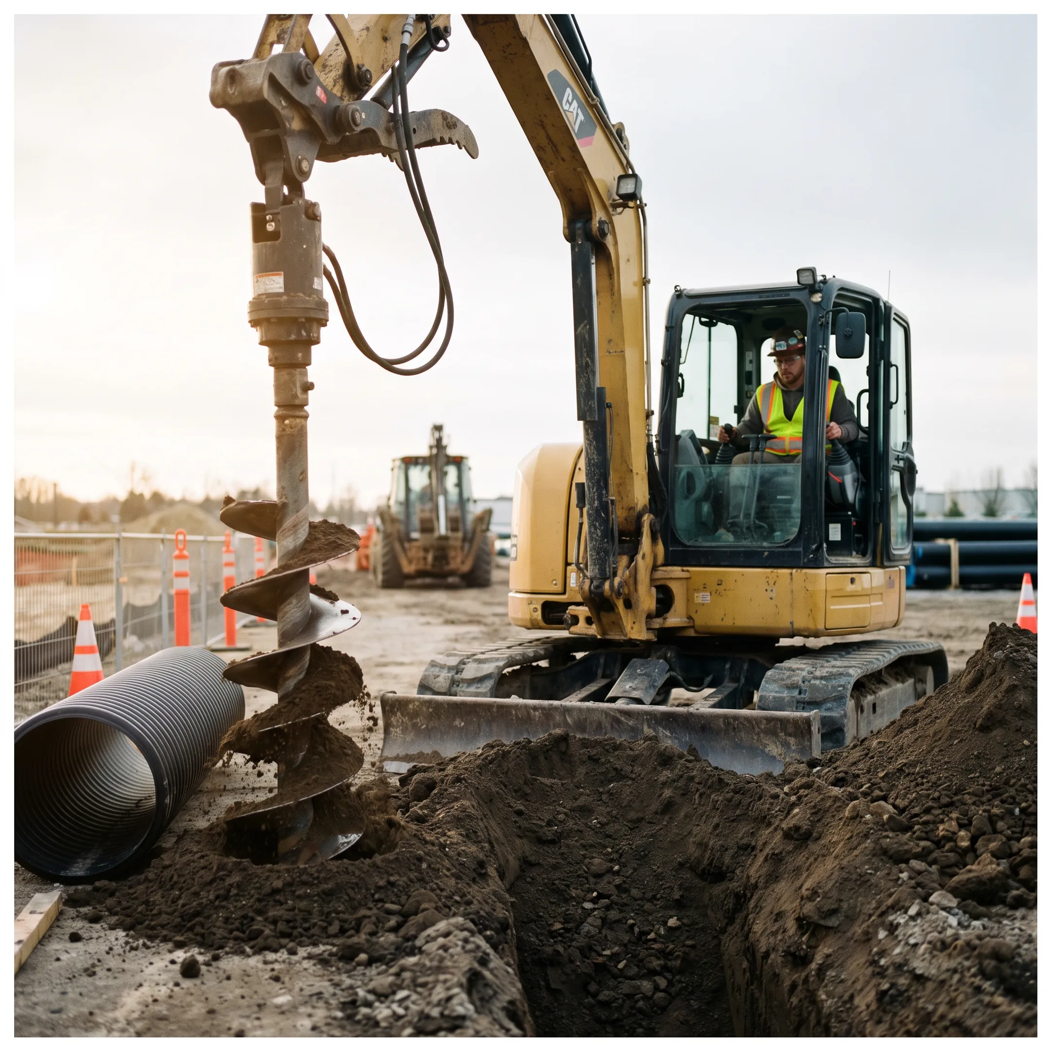 Excavation contractors using excavator attachments