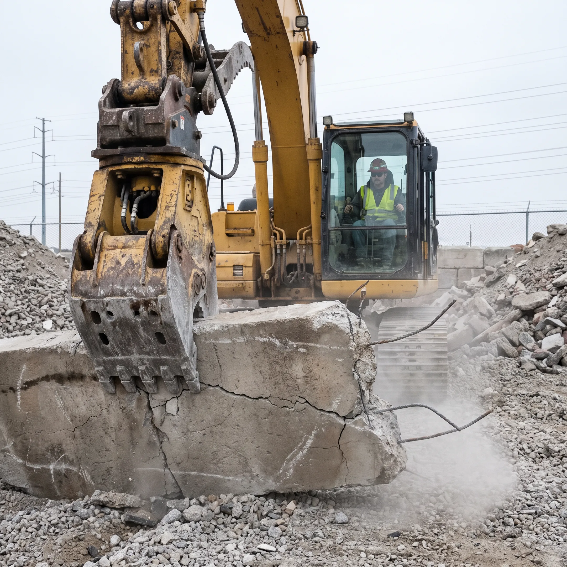 Concrete recycling with excavator pulverizer