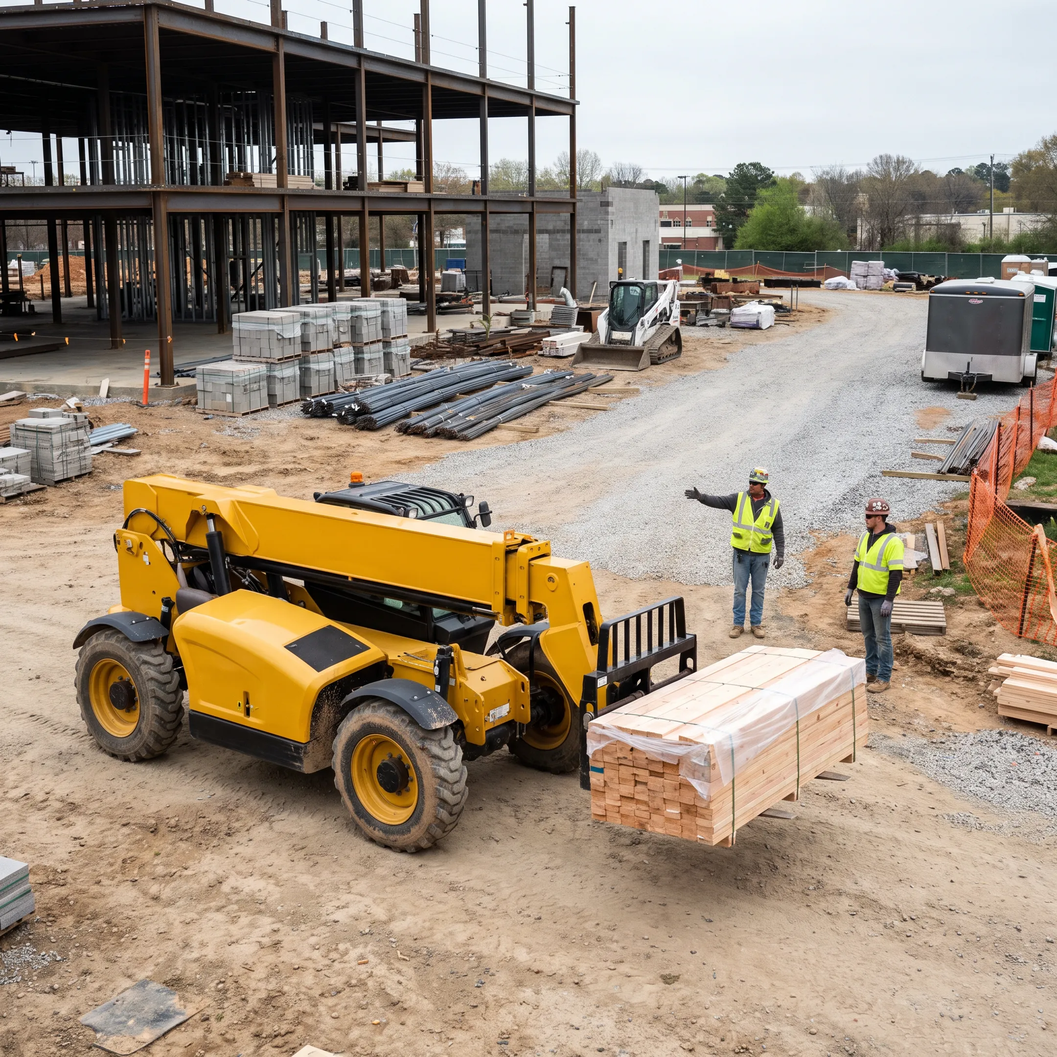 Telehandler forklift at a construction site
