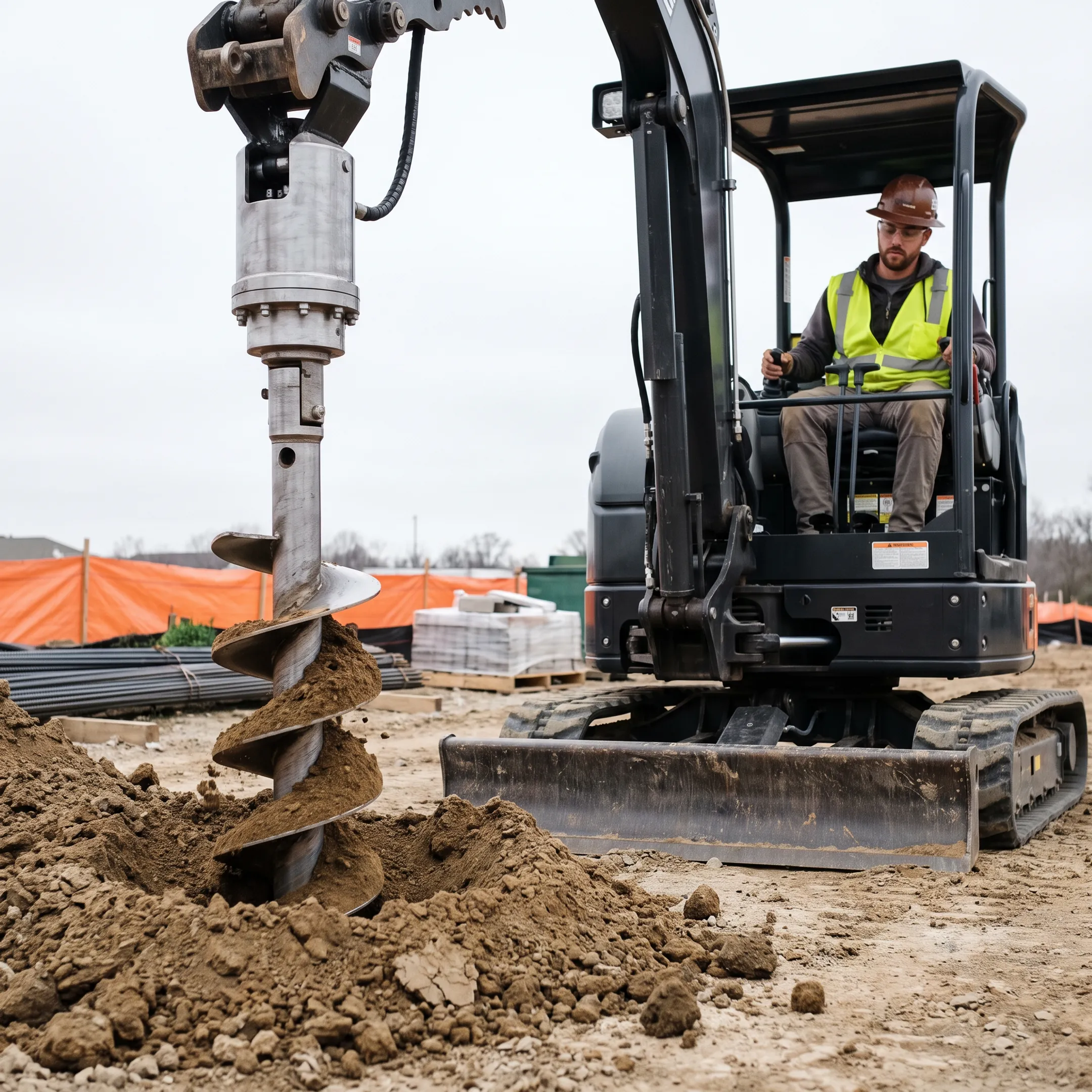 Excavation contractors using an auger