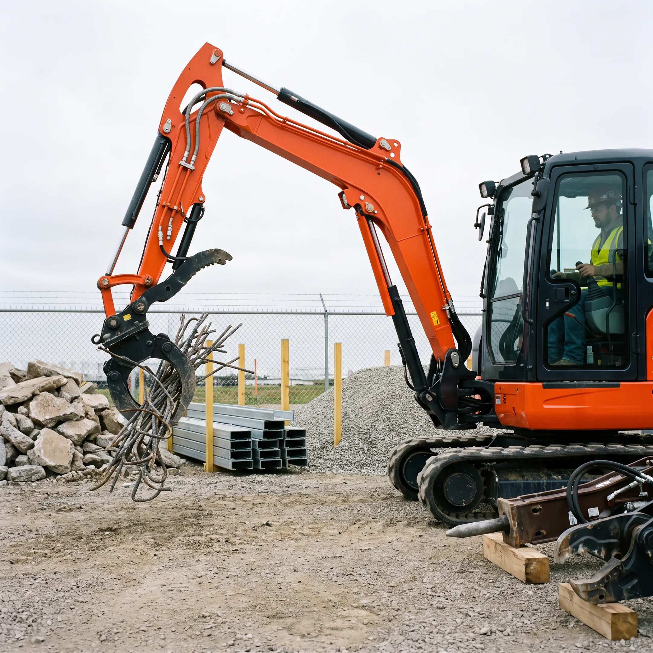 Material handling with a compact excavator