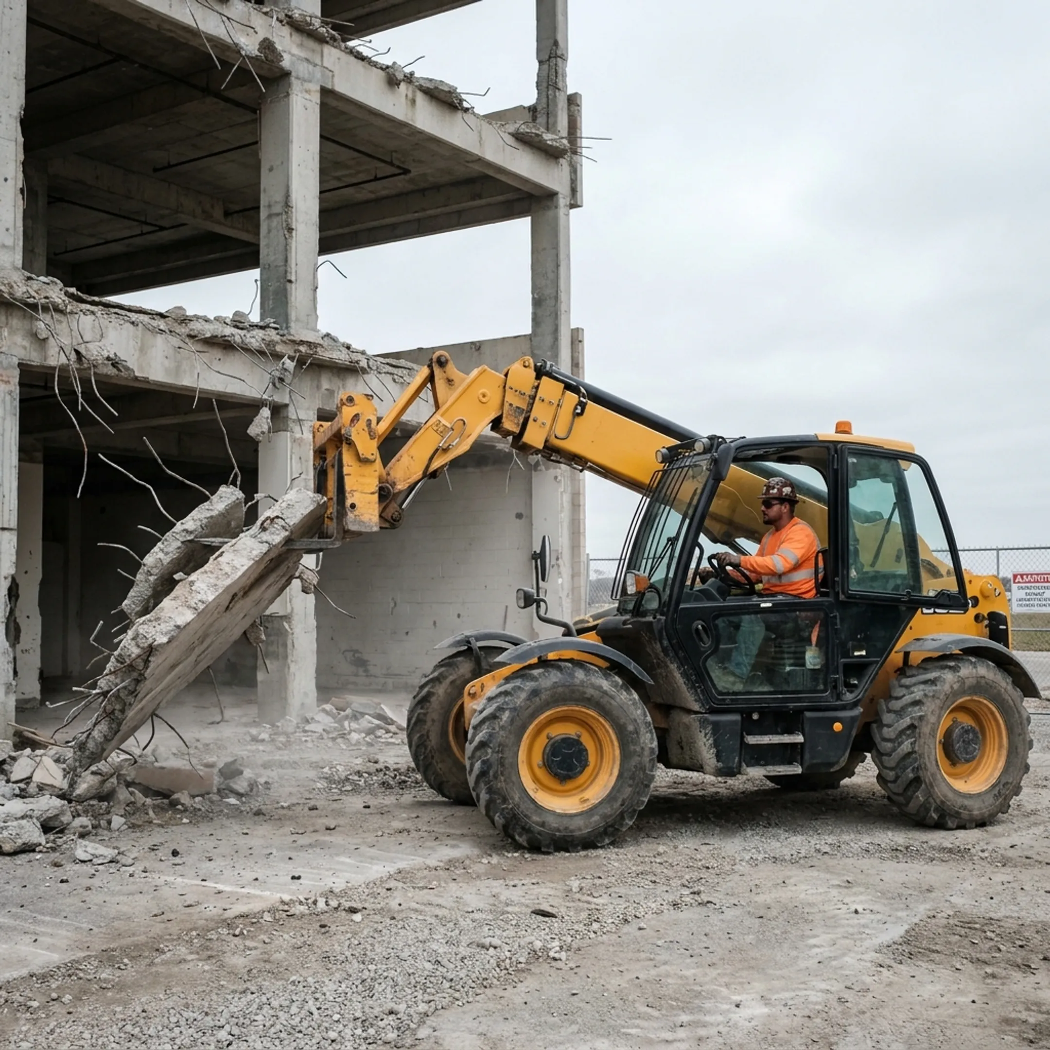 Telehandler on a demolition site