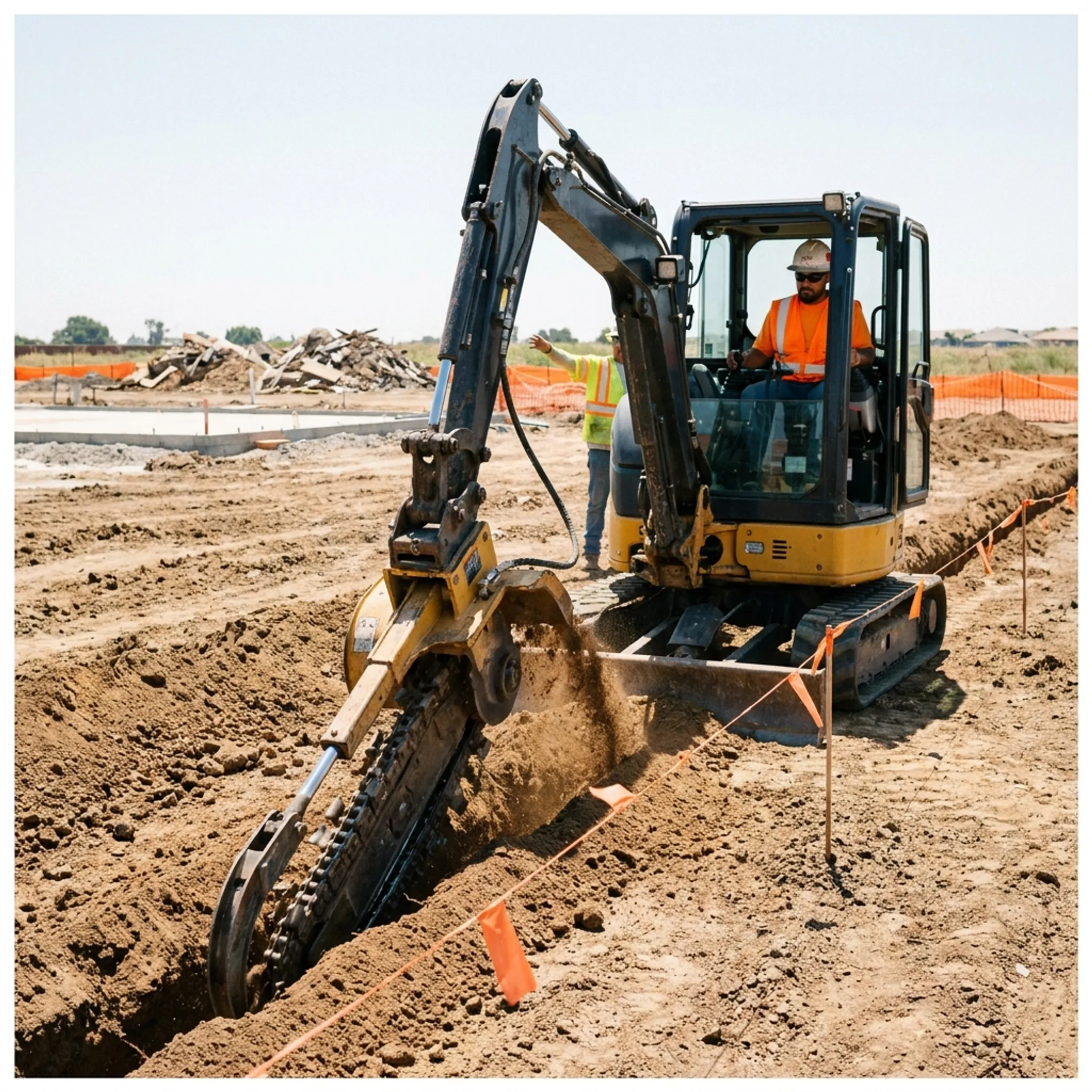 Excavation contractors using trenching equipment