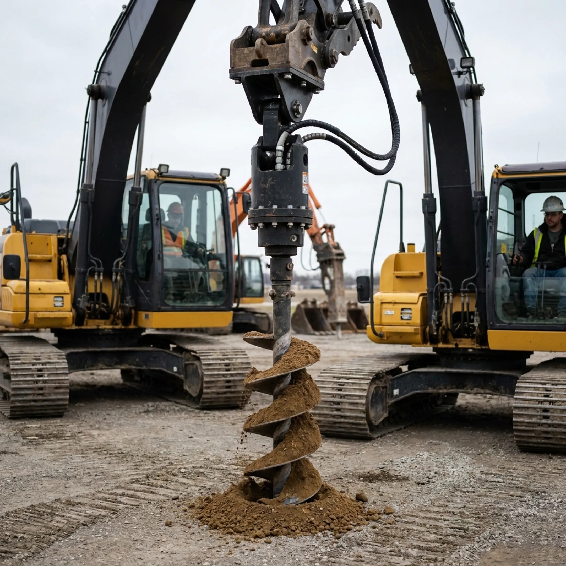 Excavator attachment operators using an auger