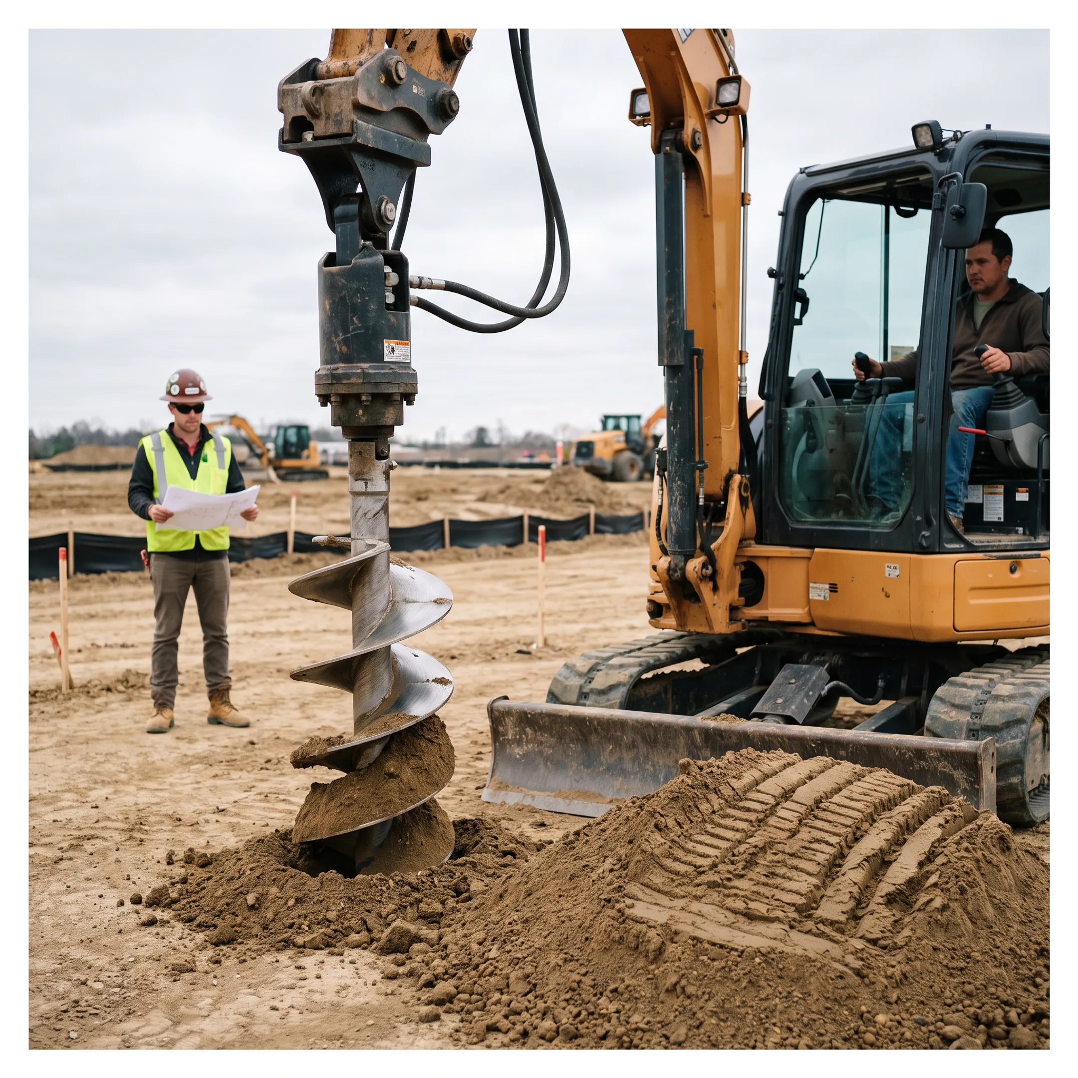 Excavation and site preparation contractors using an auger