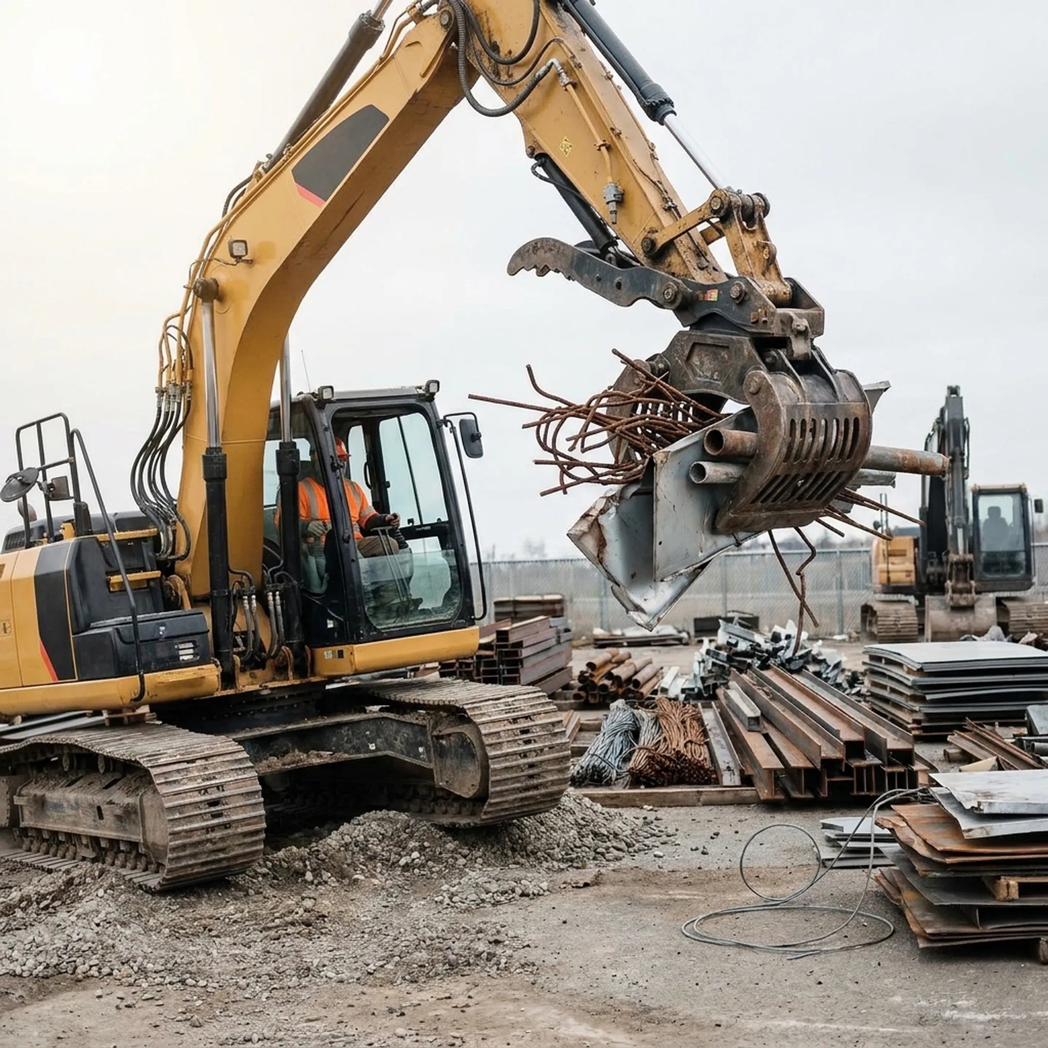 Scrap handling with excavator grapples