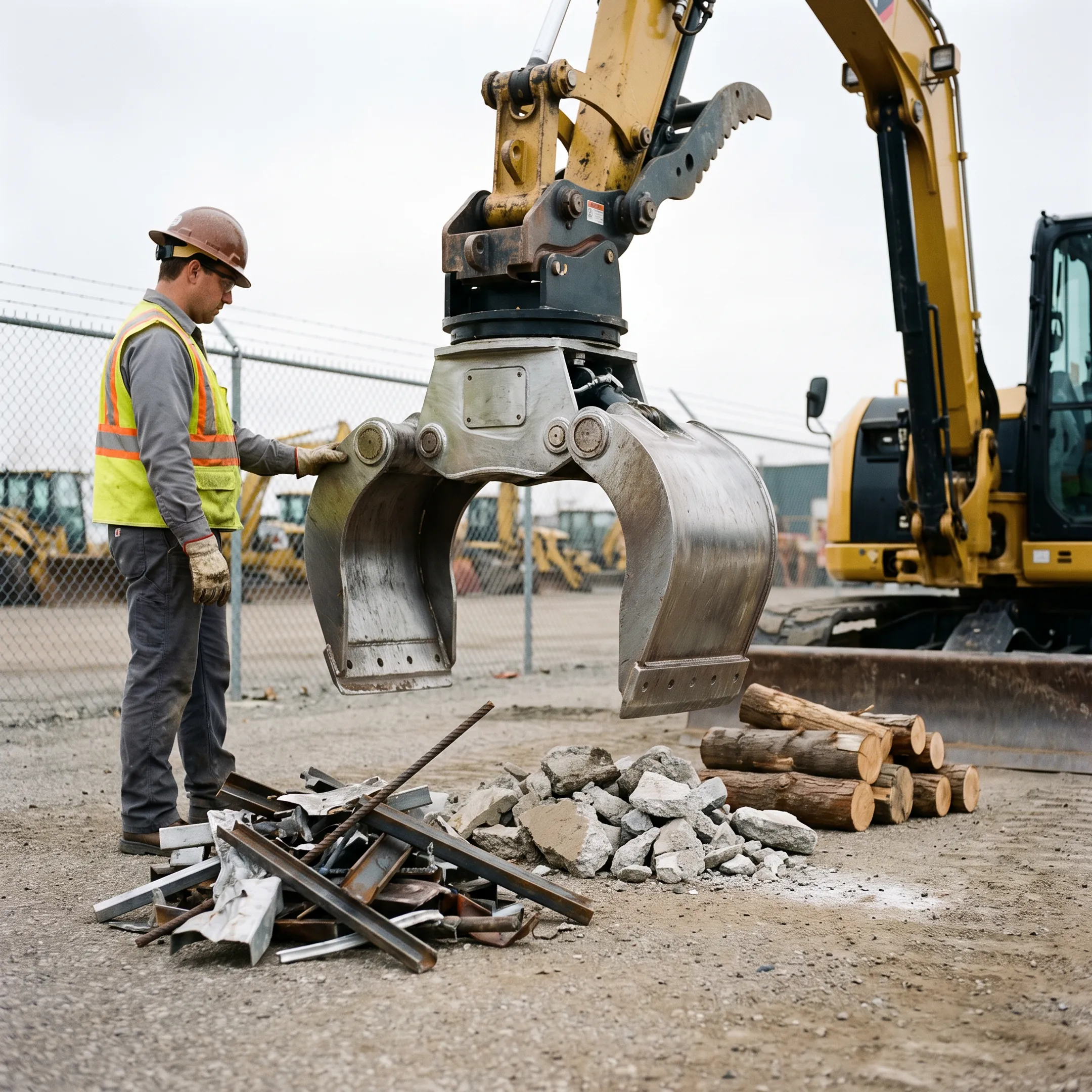 Material sorting with excavator grapples