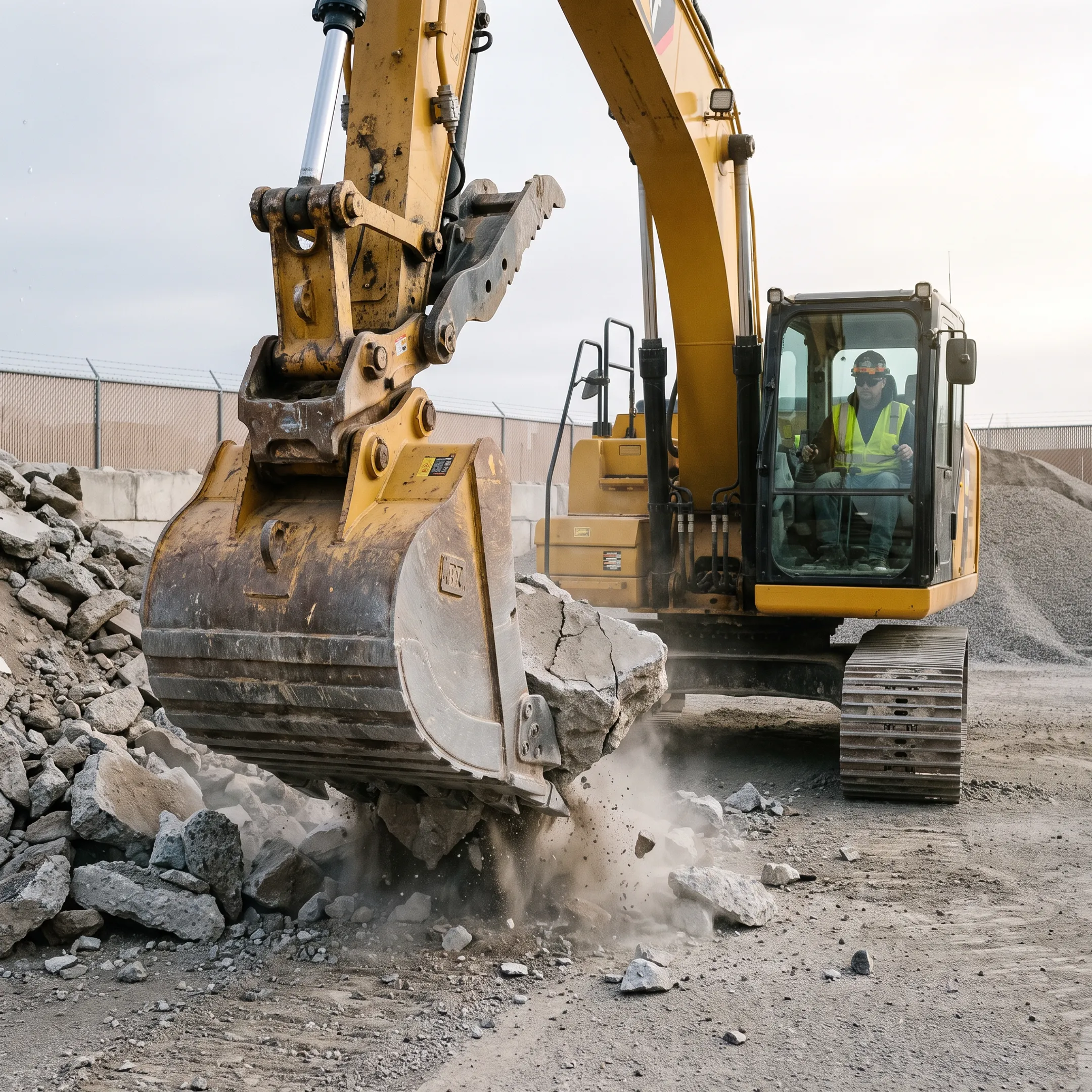 Aggregate recycling operation using a crushing bucket
