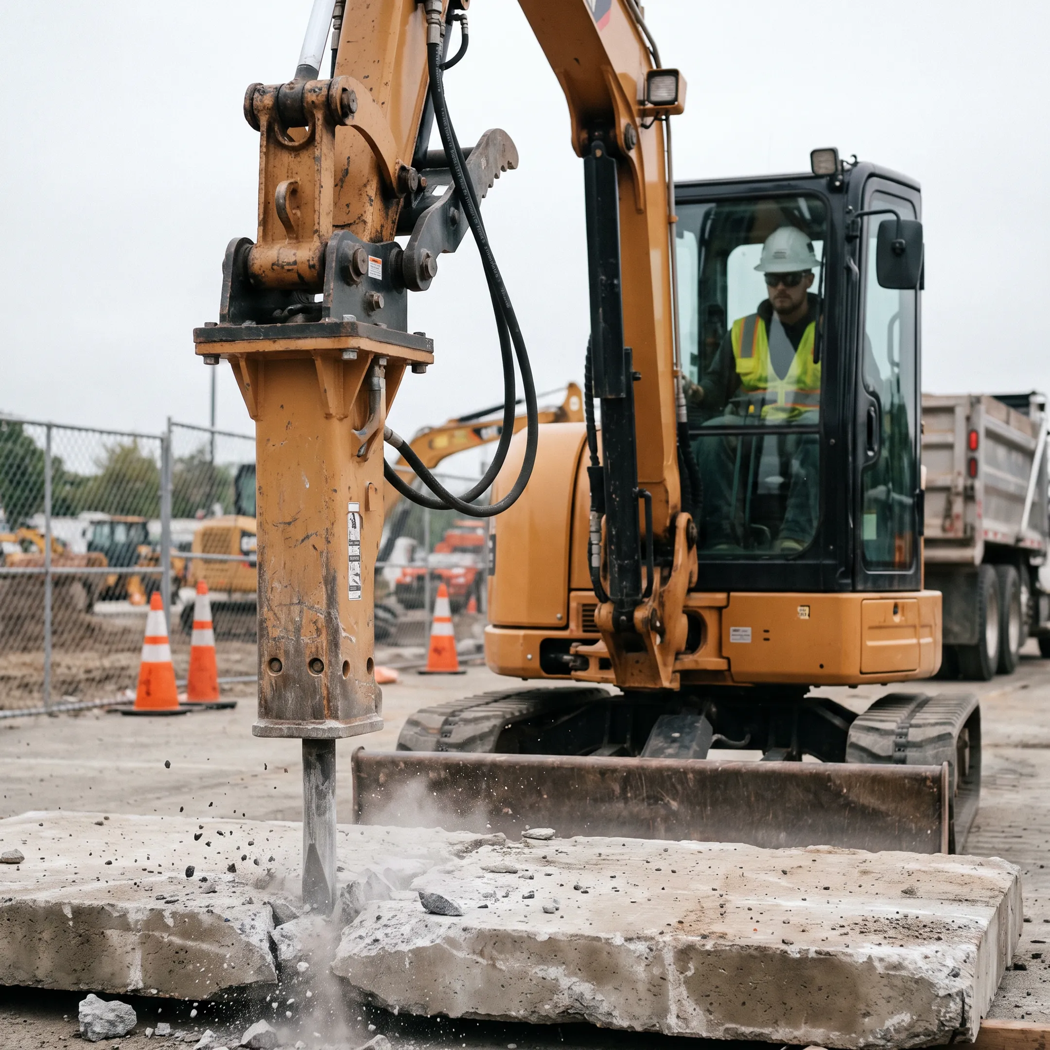 Construction material removal with hydraulic breaker