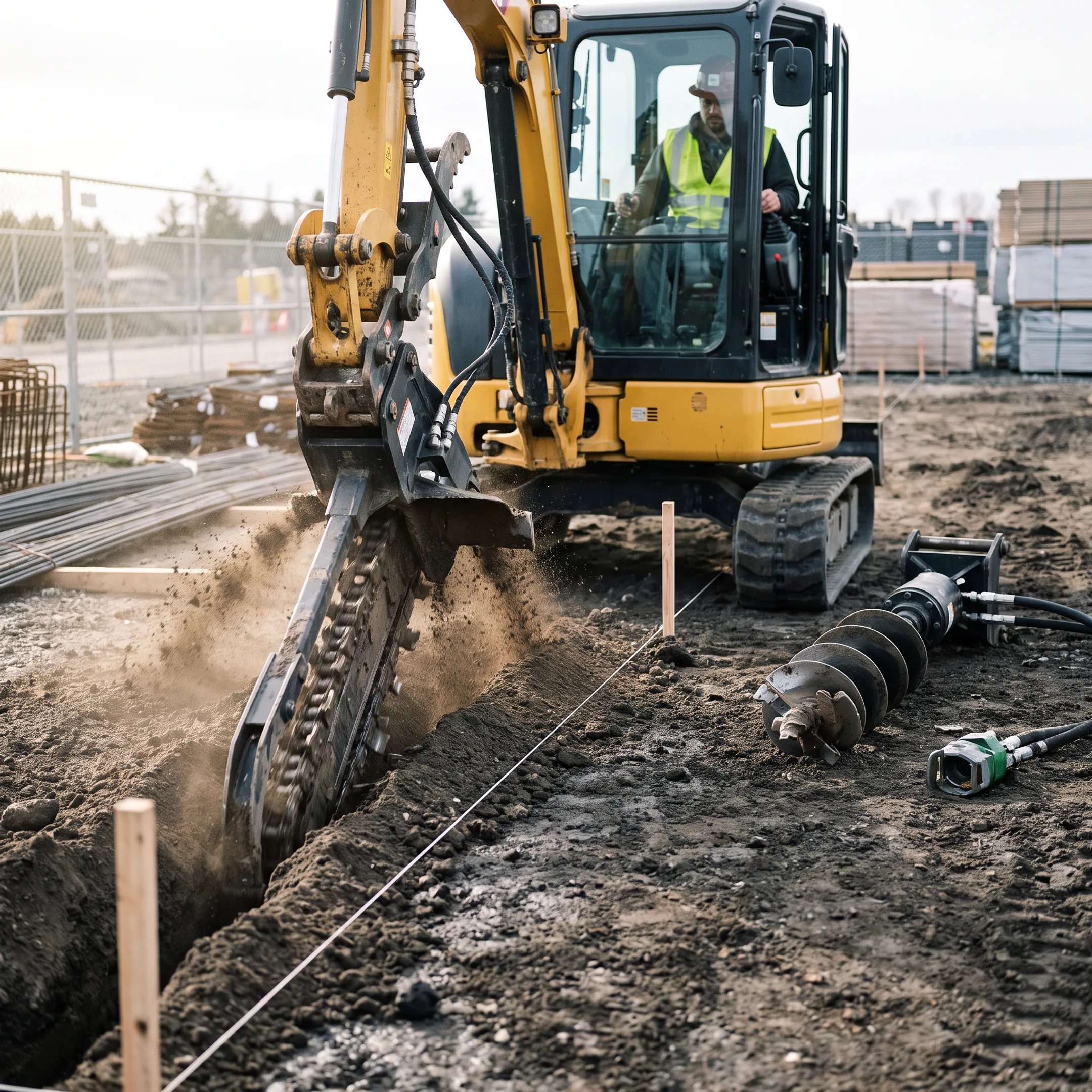 Excavation contractors using mini excavator attachments