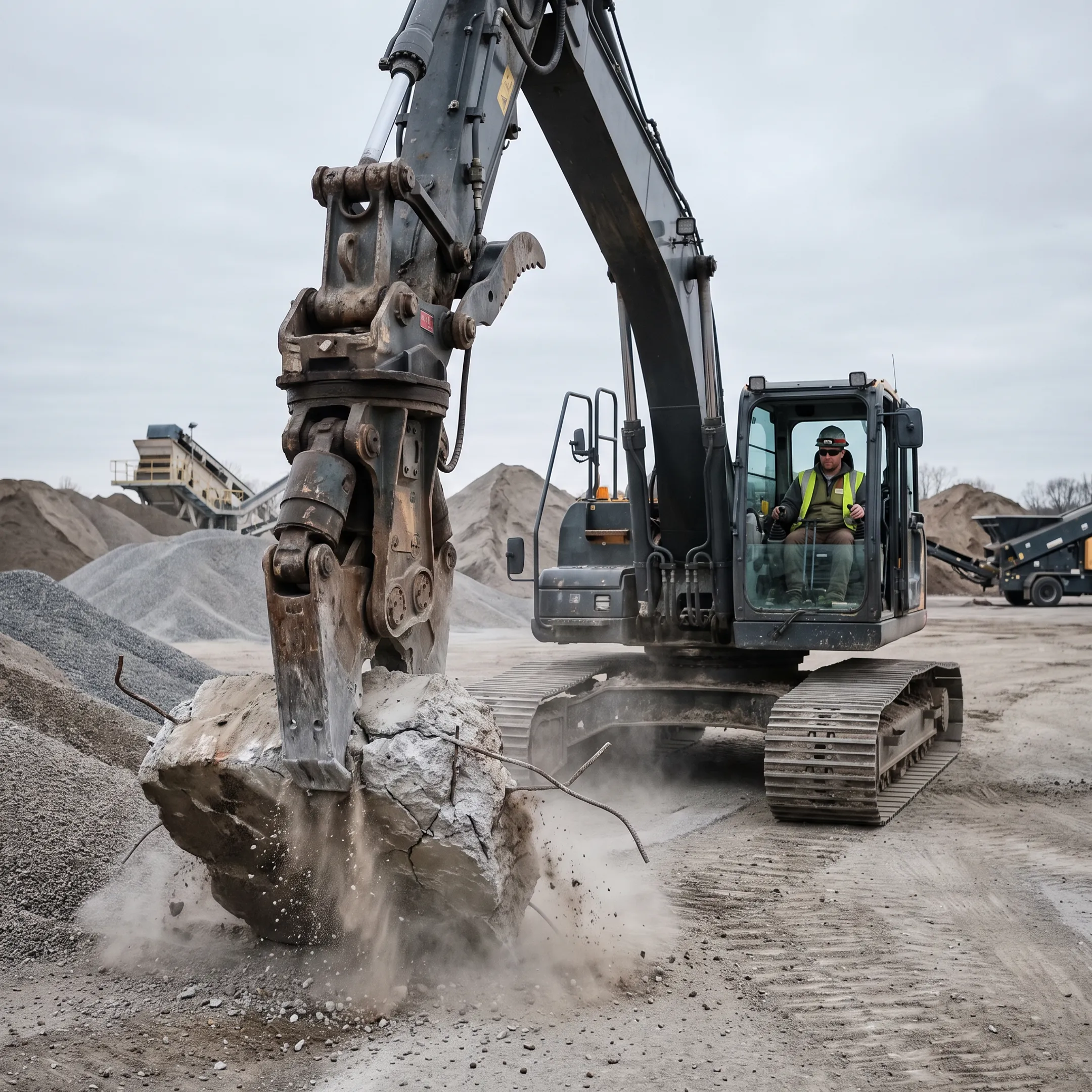 Pulverizer shear crushing concrete