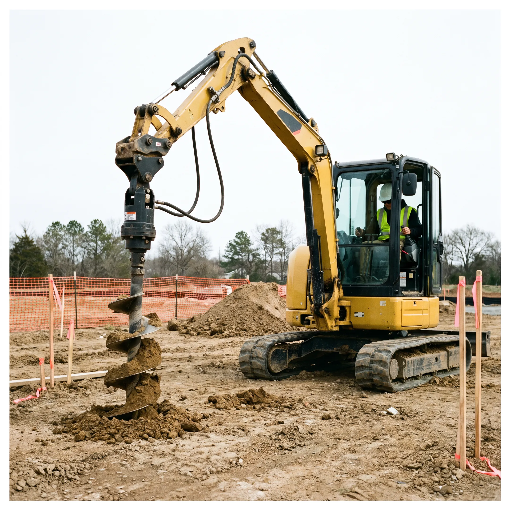 Soil boring with an excavator auger