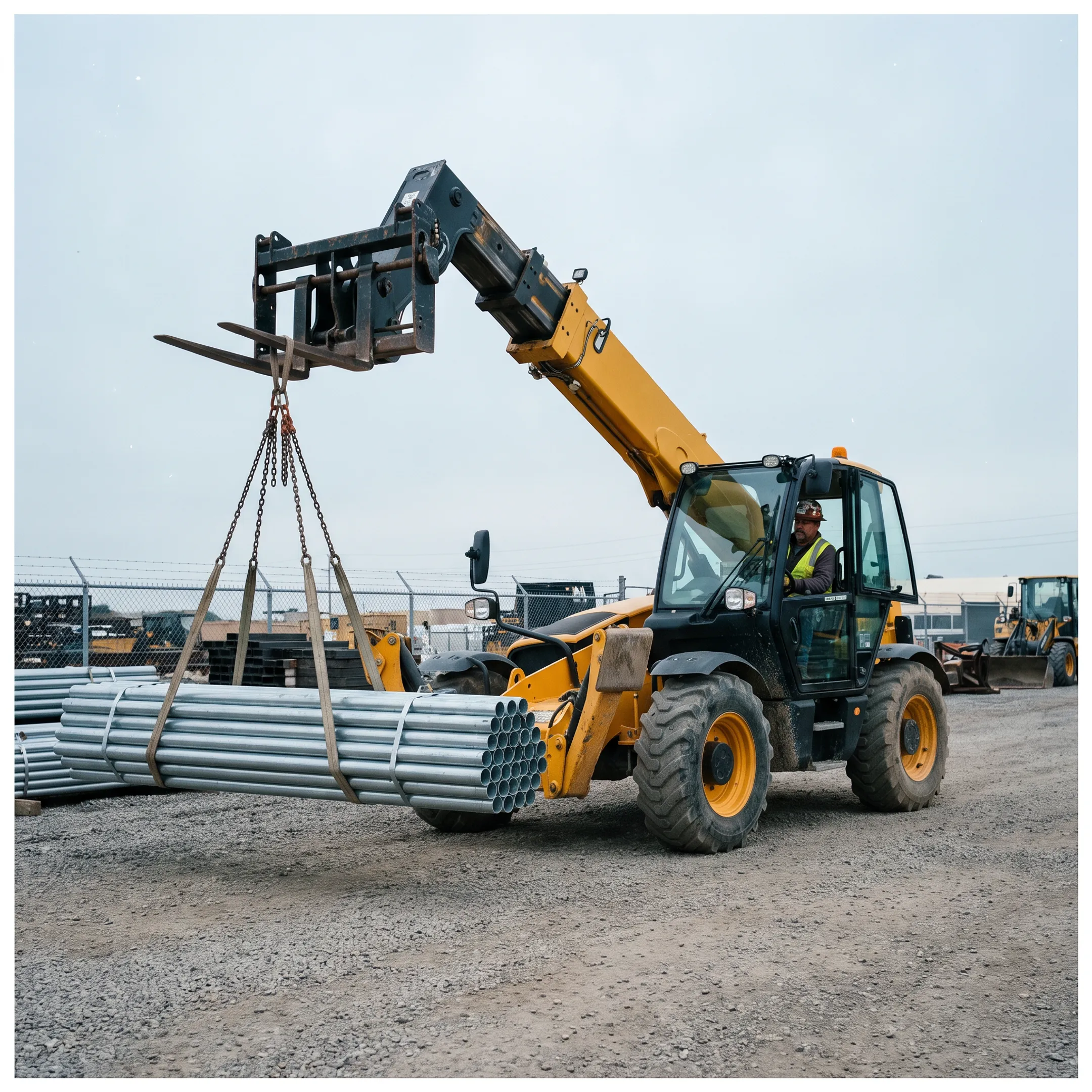 Telehandler handling materials
