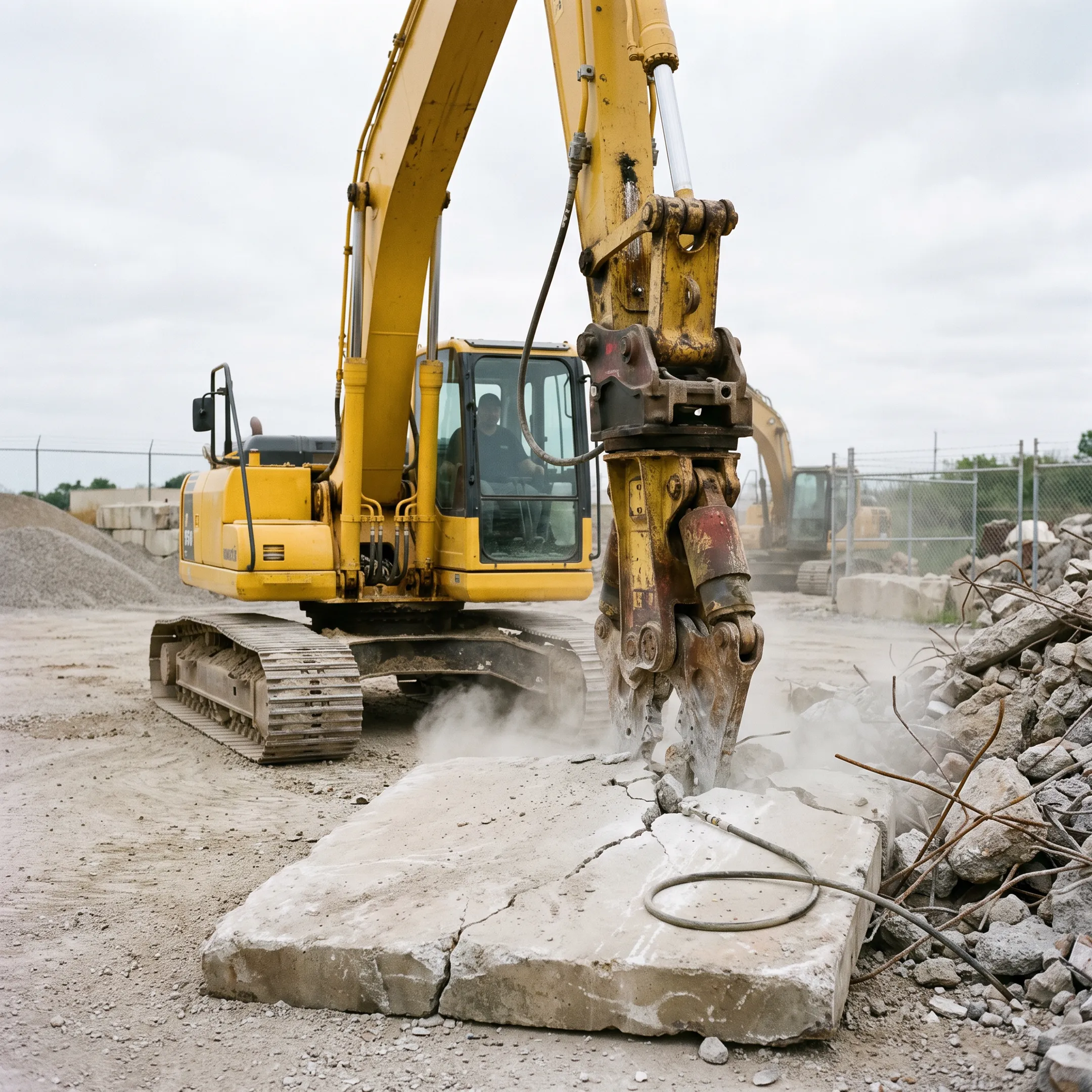 Concrete crushing operation using a pulverizer