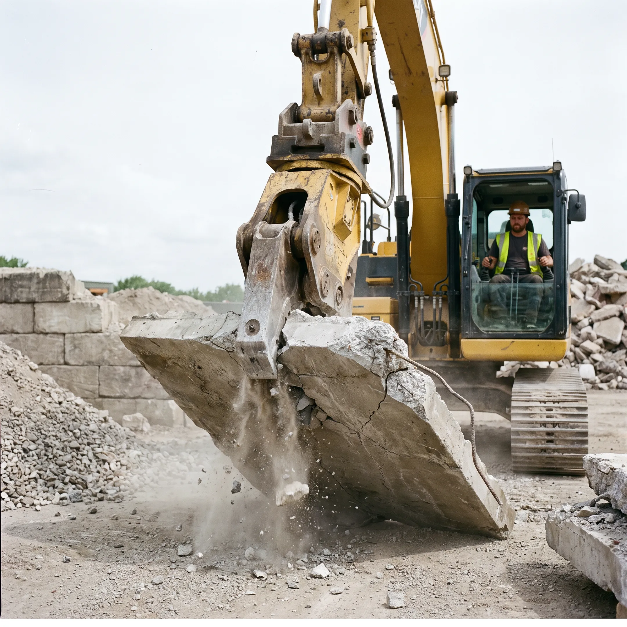 Concrete recycling with an excavator pulverizer