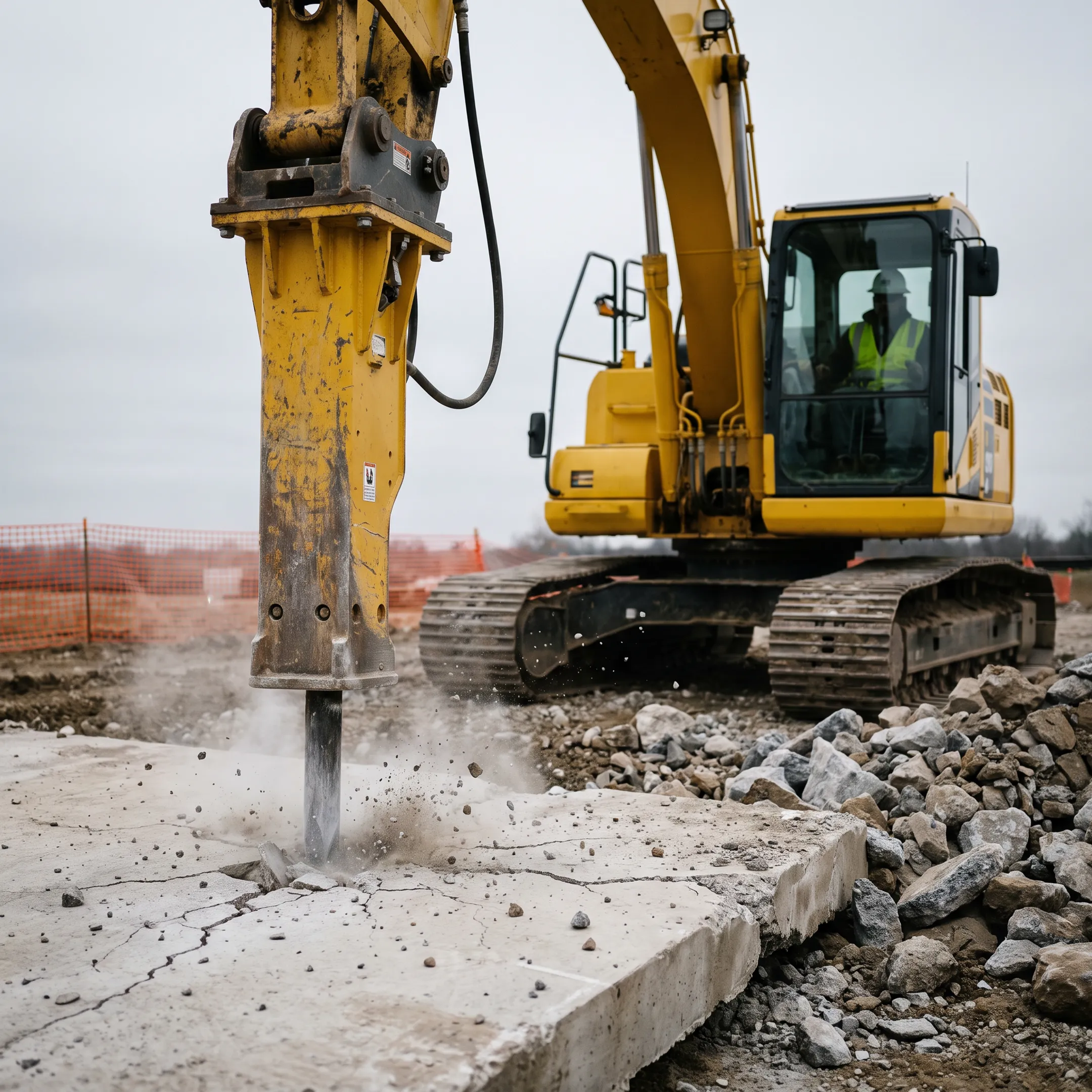 Construction material removal with hydraulic breakers