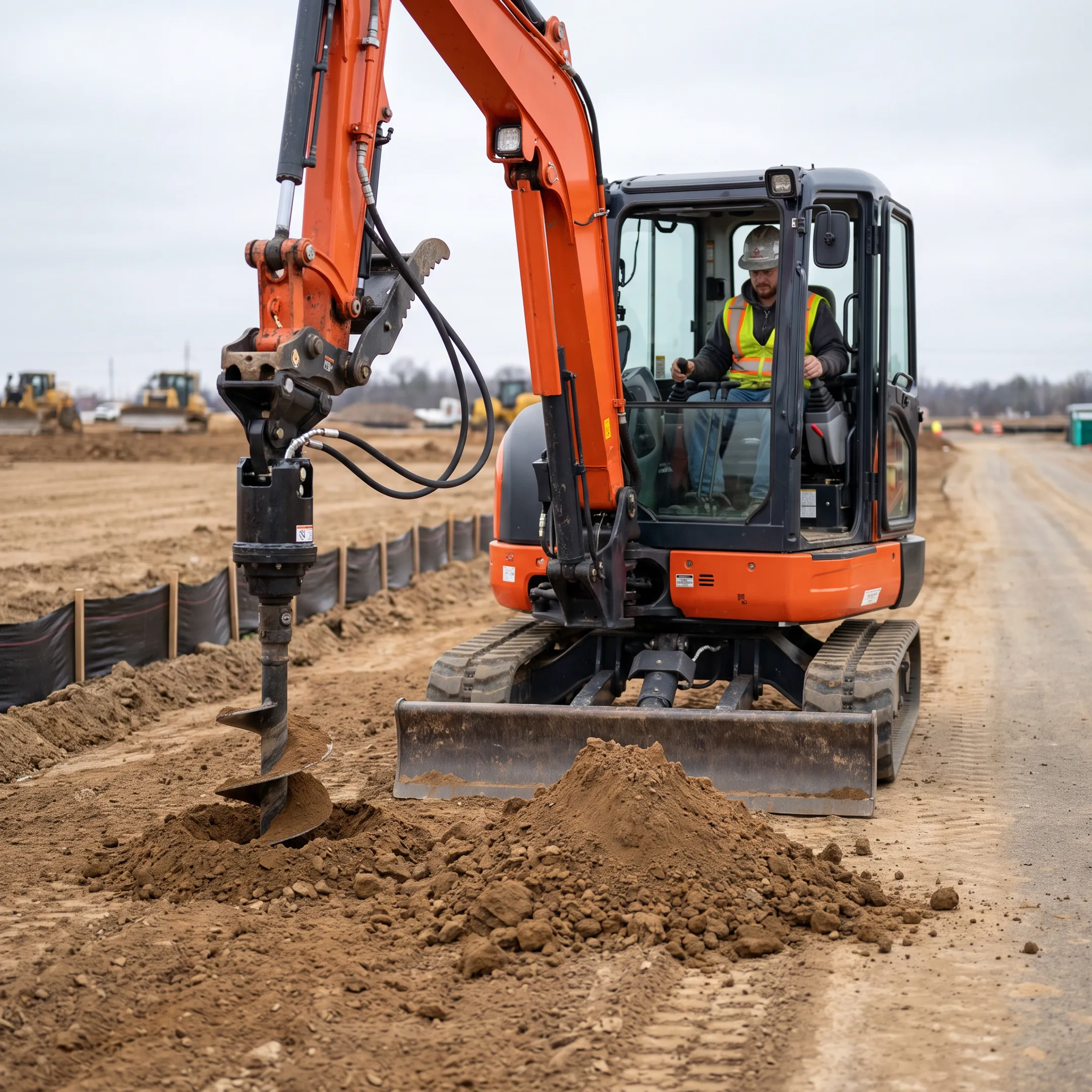 Excavation contractor using an excavator auger