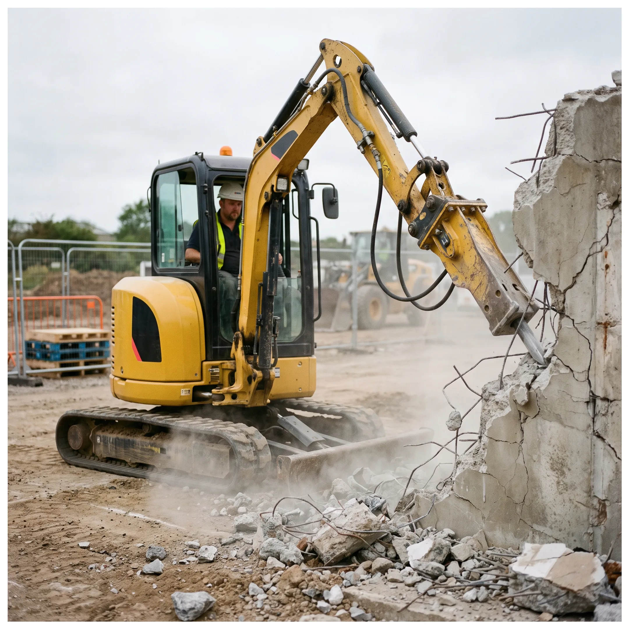 Demolition contractors using a ripper attachment