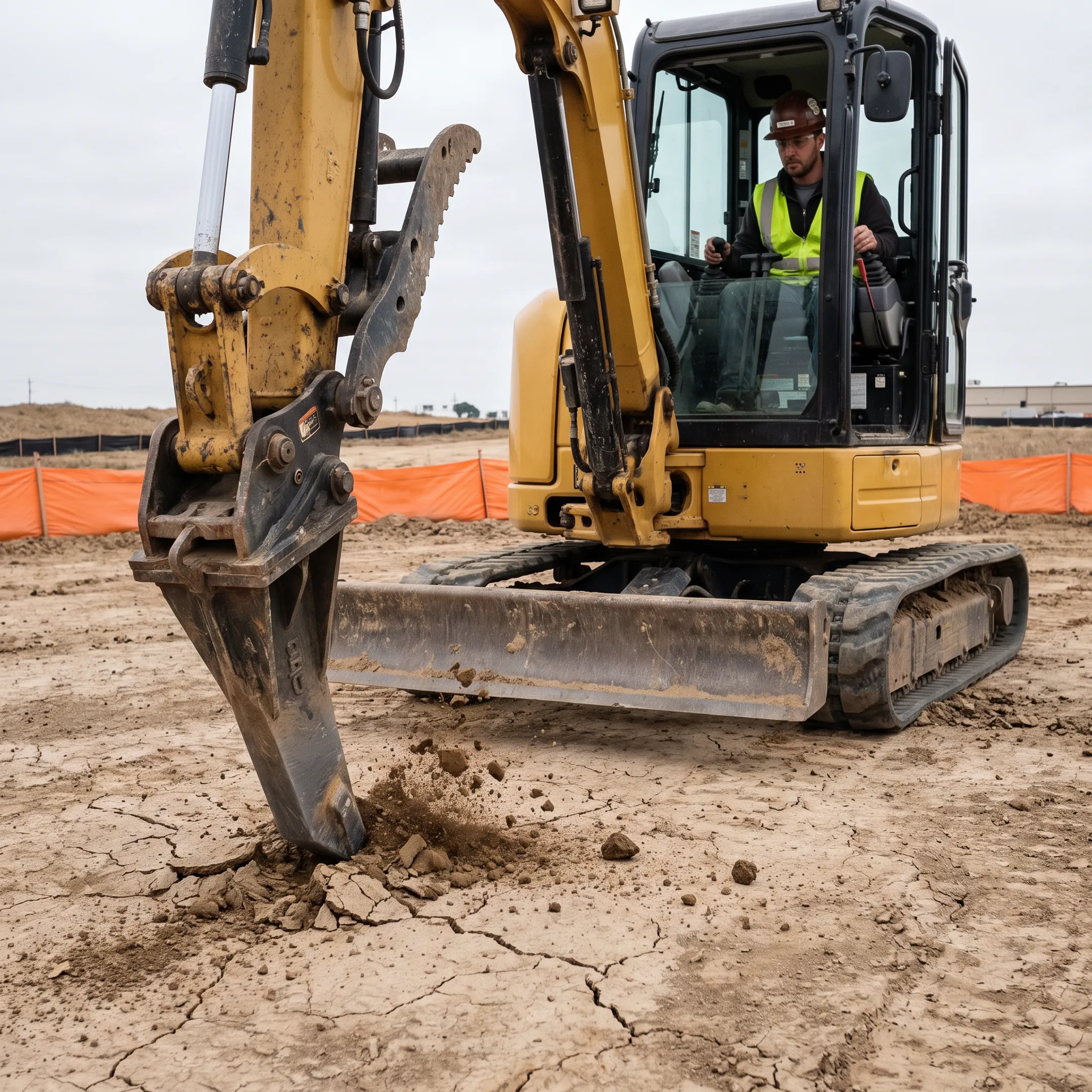 Excavation contractors using a ripper attachment